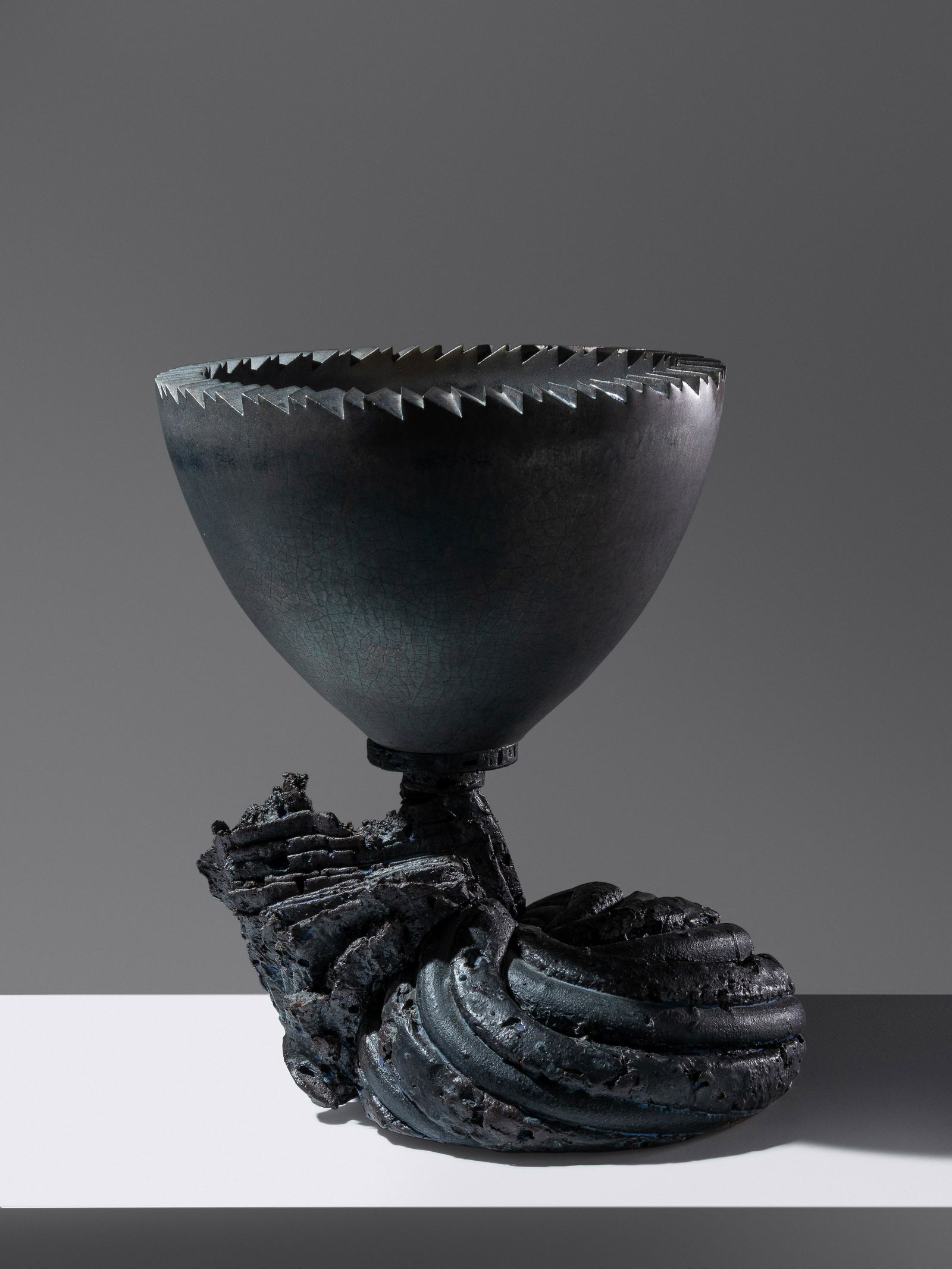 Adrian Saxe (b. 1943) 'Untitled' Mortar Bowl with Stand (Platinum Blue Mist), 1987 (1 of 3)