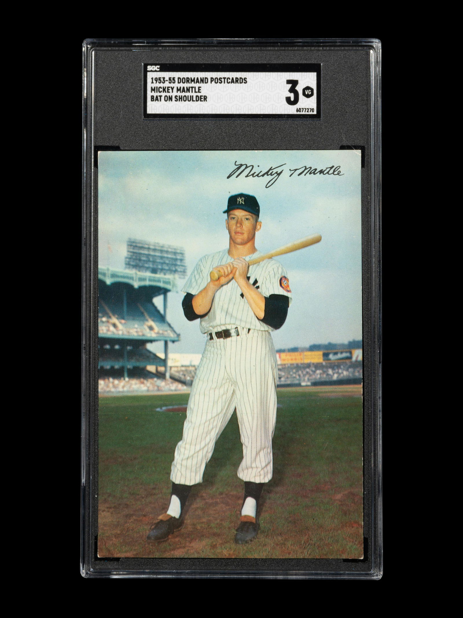 A 1953-55 Dormand Mickey Mantle Bat On Shoulder Postcard (SGC 3 VG) (1 of 2)