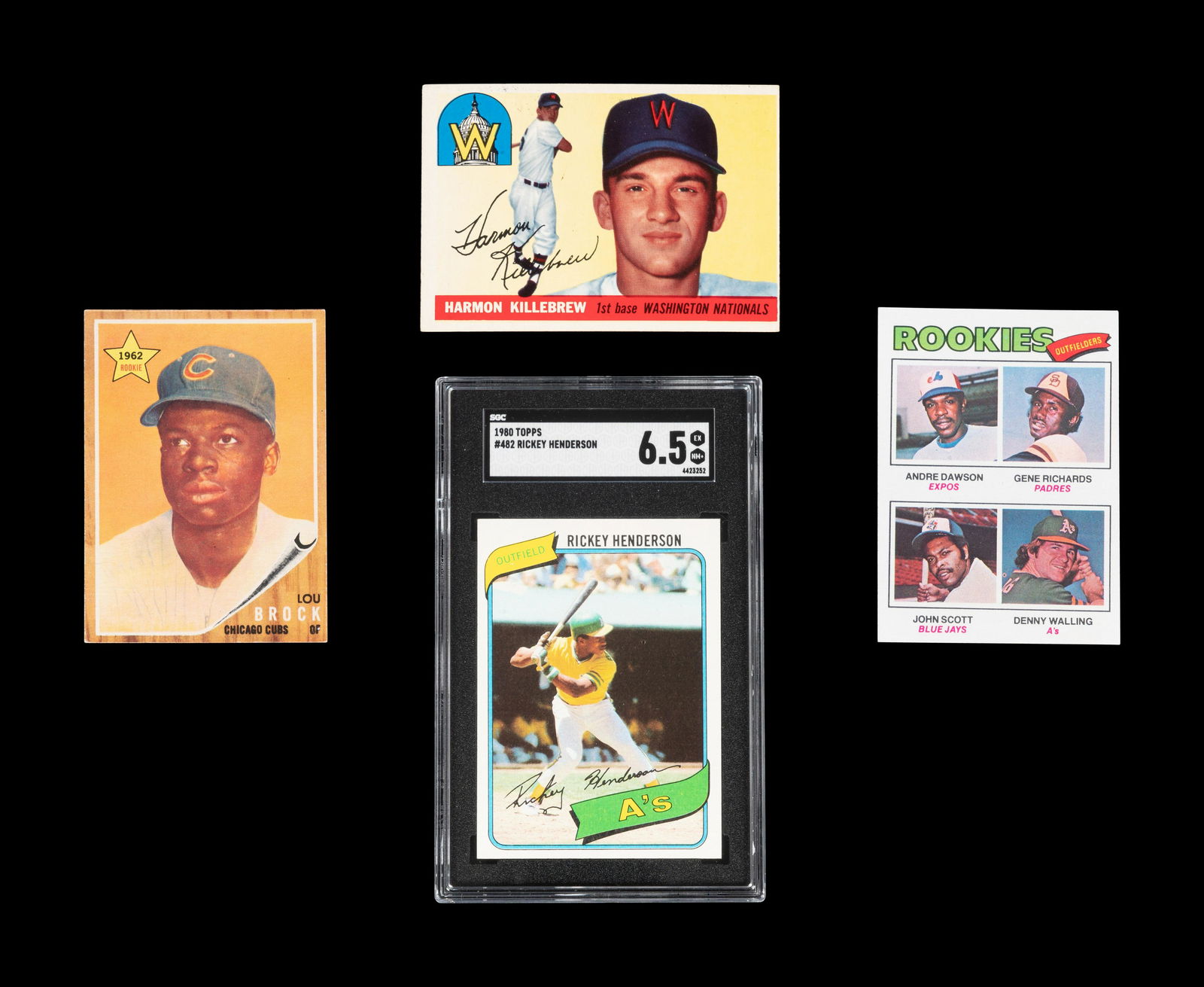 A Group of Four Hall of Fame Rookie Baseball Cards (Including Harmon Killebrew and Lou Brock), (1 of 2)
