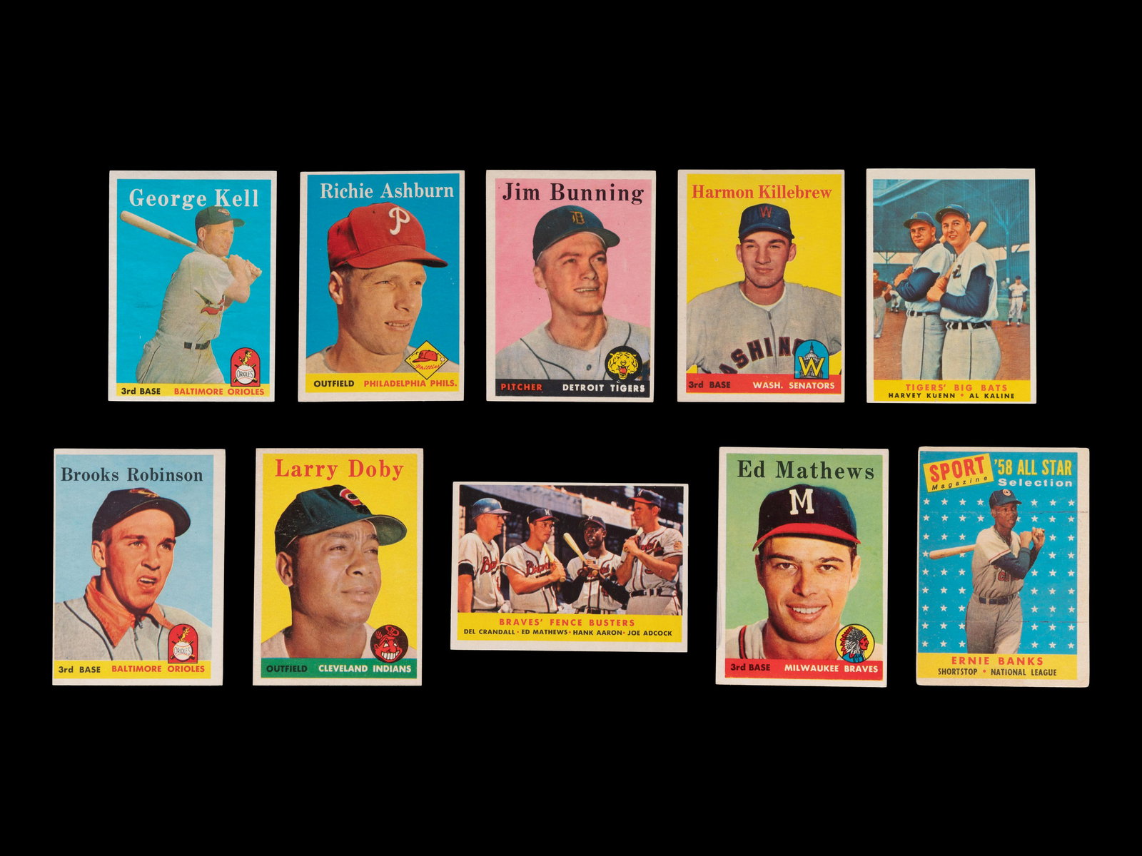 A Group of 10 1958 Topps Hall of Fame Baseball Cards, (1 of 2)