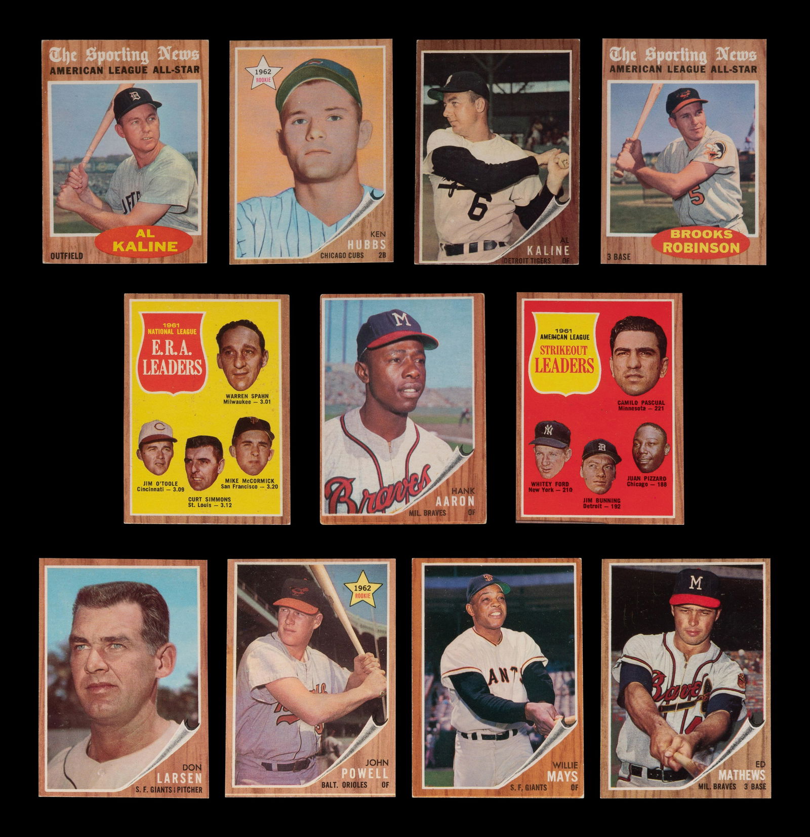 A Group of 11 1962 Topps Baseball Cards Featuring Multiple Hall of Famers and Notables (Including (1 of 2)