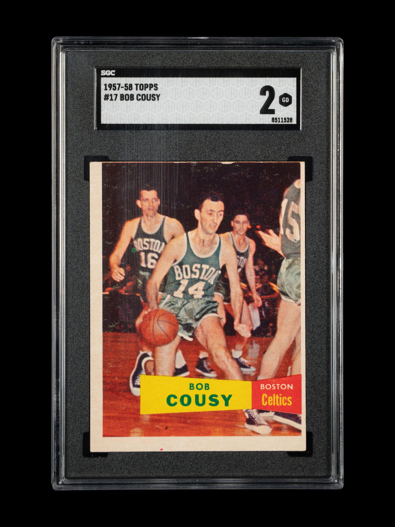 A 1957 Topps Bob Cousy Rookie Basketball Card No. 17 (SGC 2 GOOD) (1 of 2)