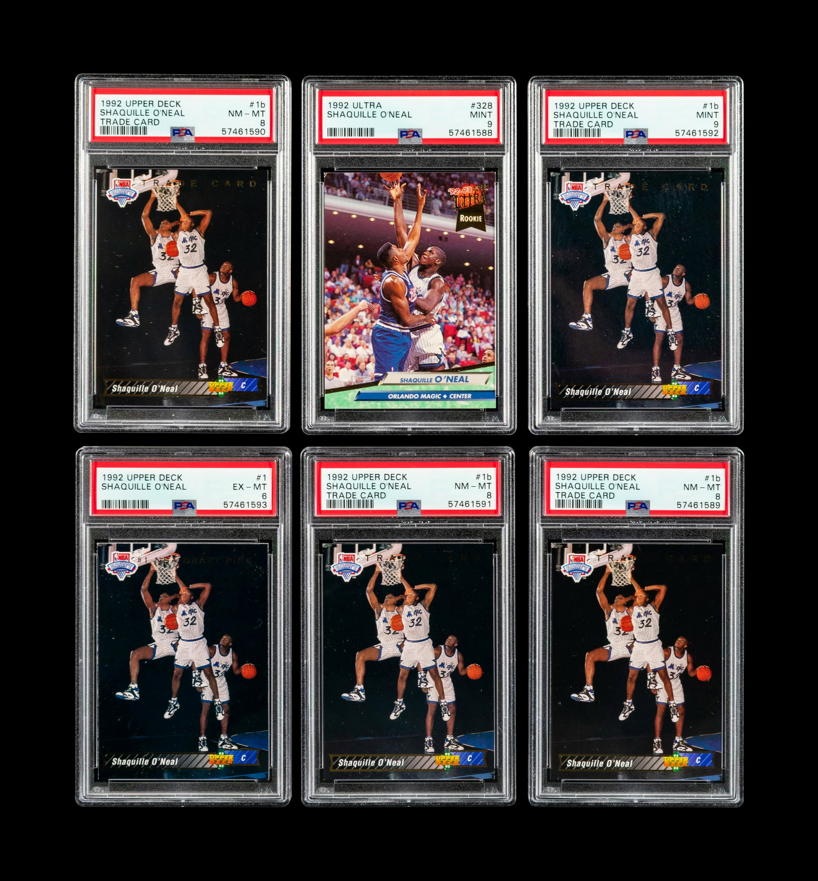 A Group of Six 1992 Upper Deck and Fleer Ultra Shaquille O'Neal PSA Graded Basketball Cards, (1 of 2)