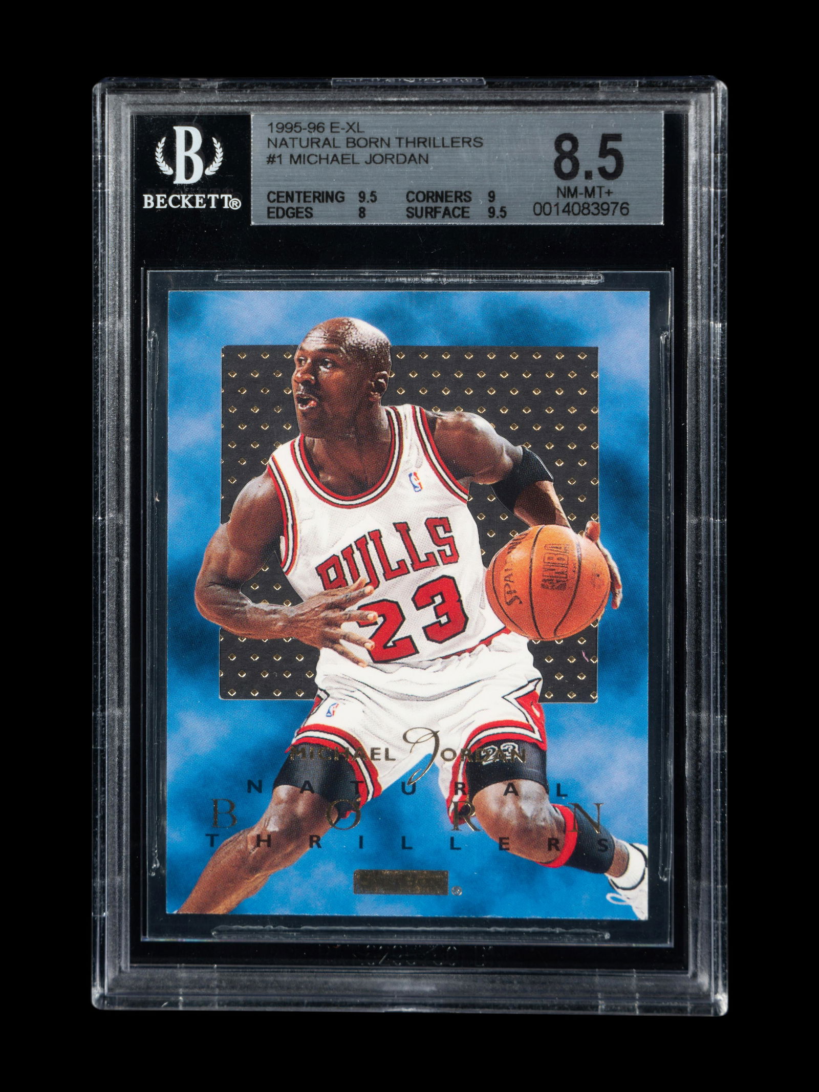 A 1995 Skybox E-XL Michael Jordan Natural Born Thrillers Basketball Card No. 1 (BGS 8.5 NM-MT+) (1 of 2)
