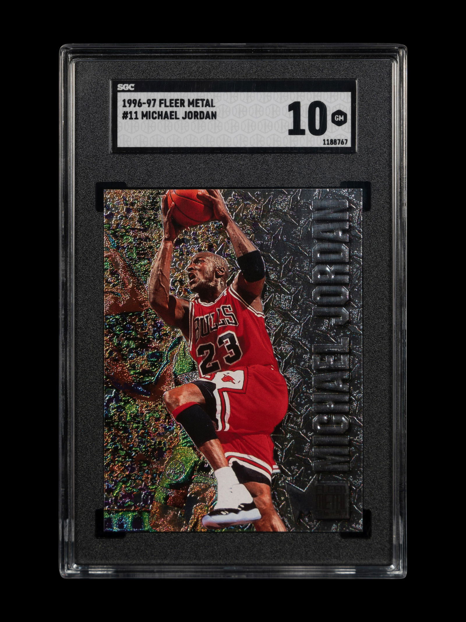 A 1996-97 Fleer Metal Michael Jordan Basketball Card No. 11 (SGC 10 GEM MINT) (1 of 2)