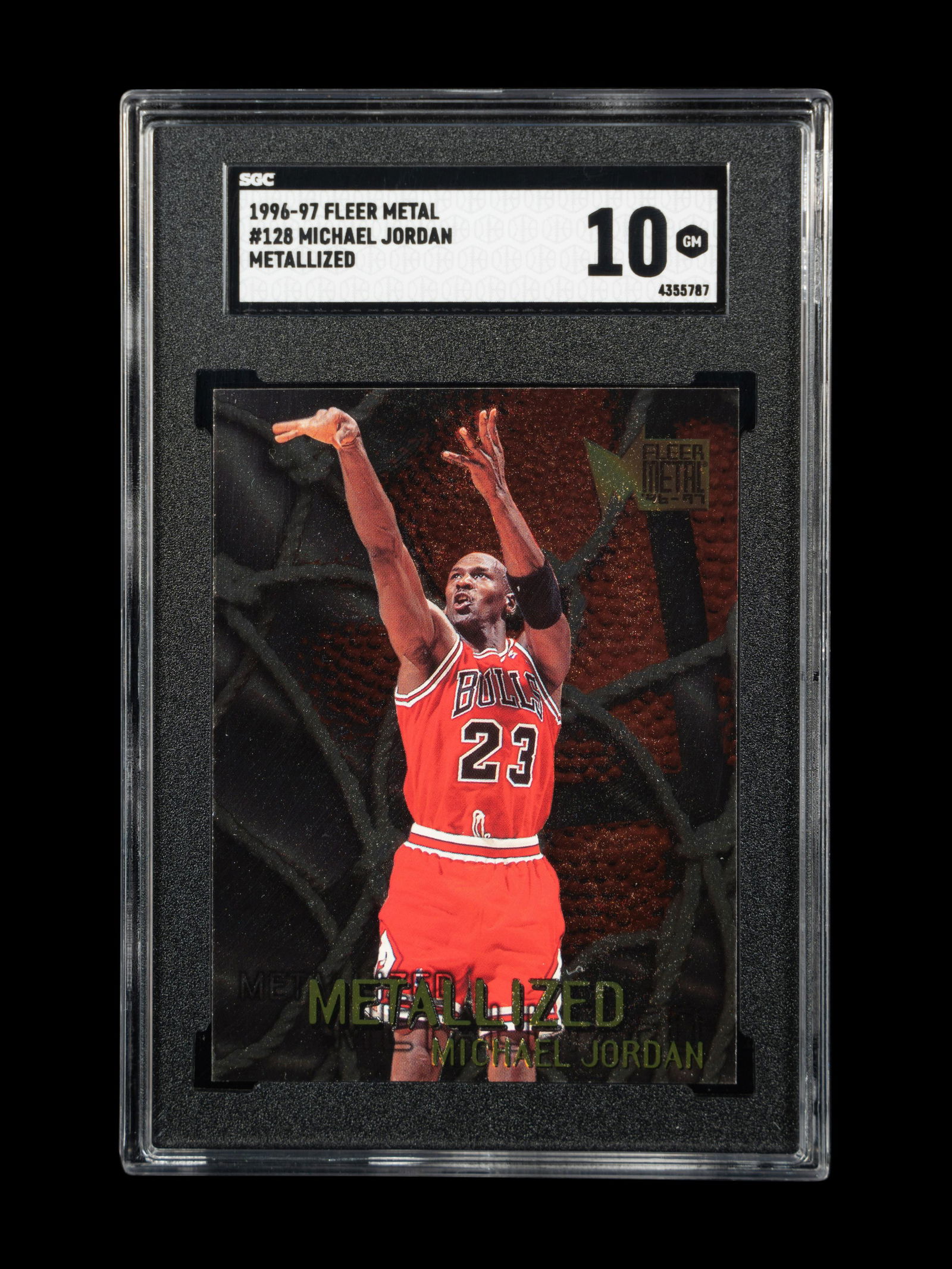 A 1996-97 Fleer Metal Metallized Michael Jordan Basketball Card No. 128 (SGC 10 GEM MINT) (1 of 2)