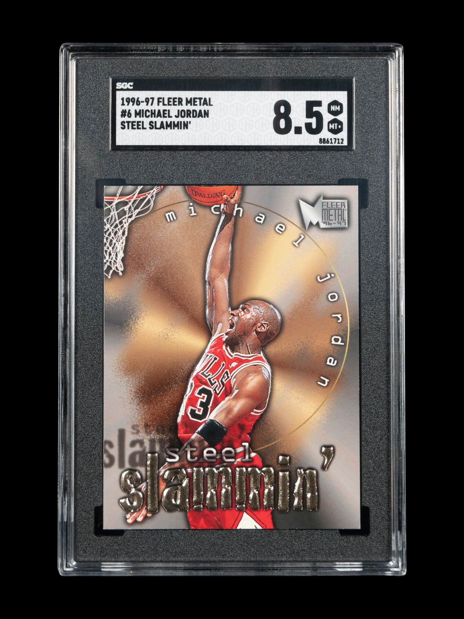 A 1996-97 Fleer Metal Steel Slammin' Michael Jordan Basketball Card No. 6 (SGC 8.5 NM-MT+) (1 of 2)