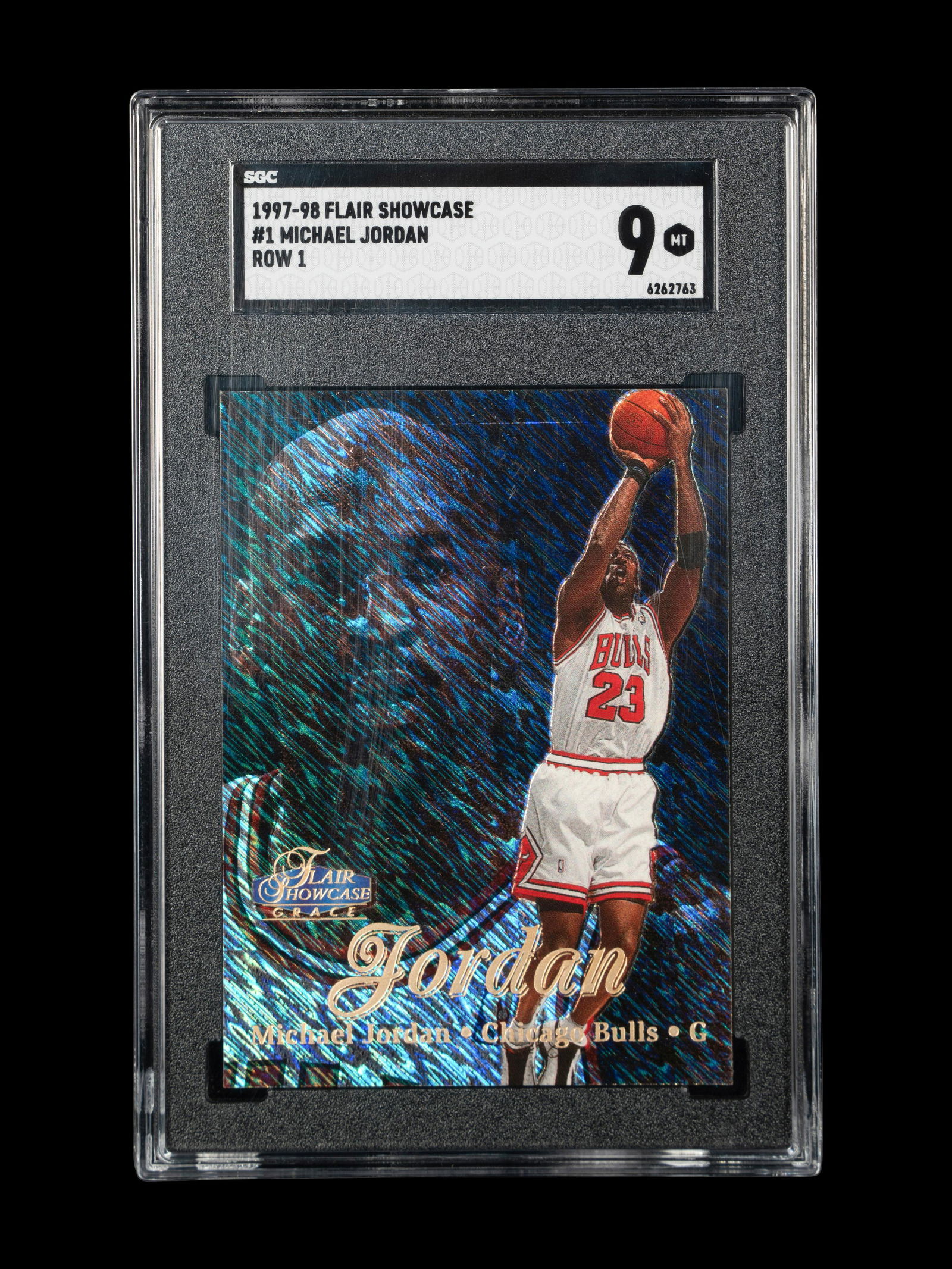 A 1997-98 Flair Showcase Row 1 Michael Jordan Basketball Card No. 1 (SGC 9 MINT) (1 of 2)