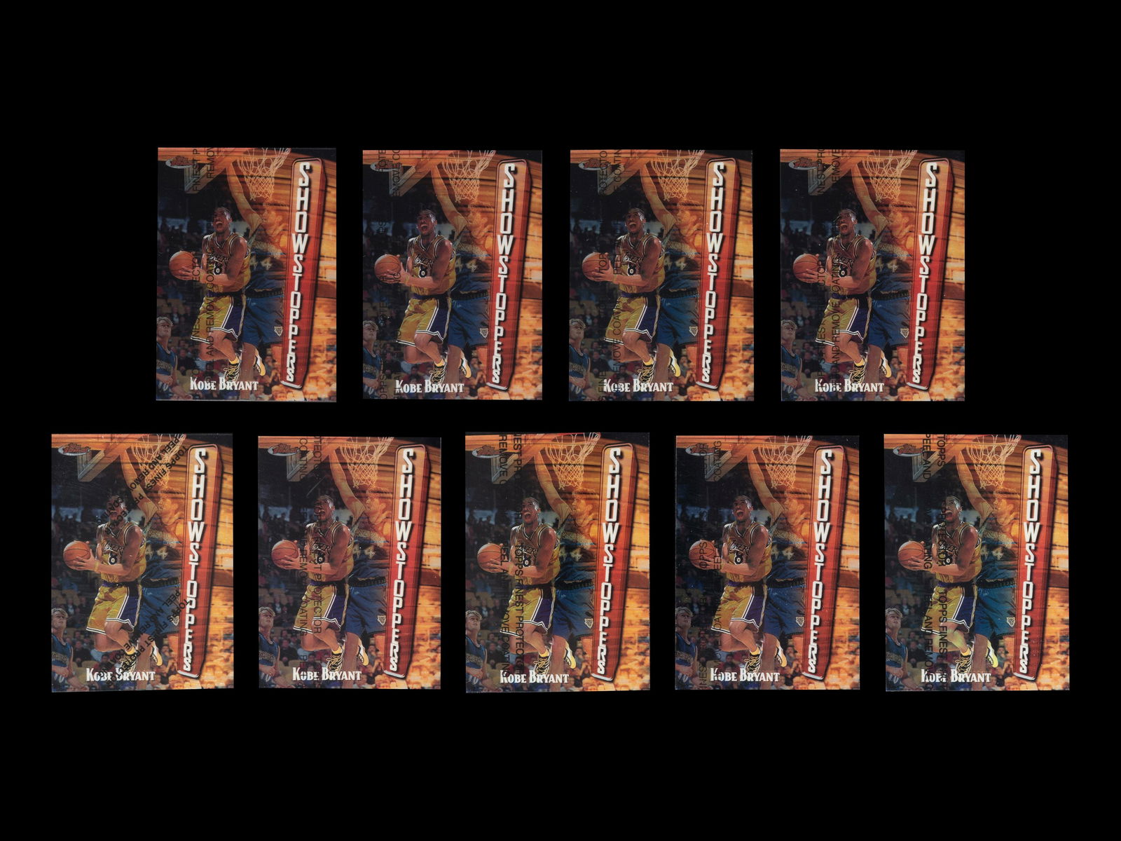 A Group of Nine 1997 Topps Finest Kobe Bryant Showstopper No. 262 With Coating Basketball Cards (1 of 2)
