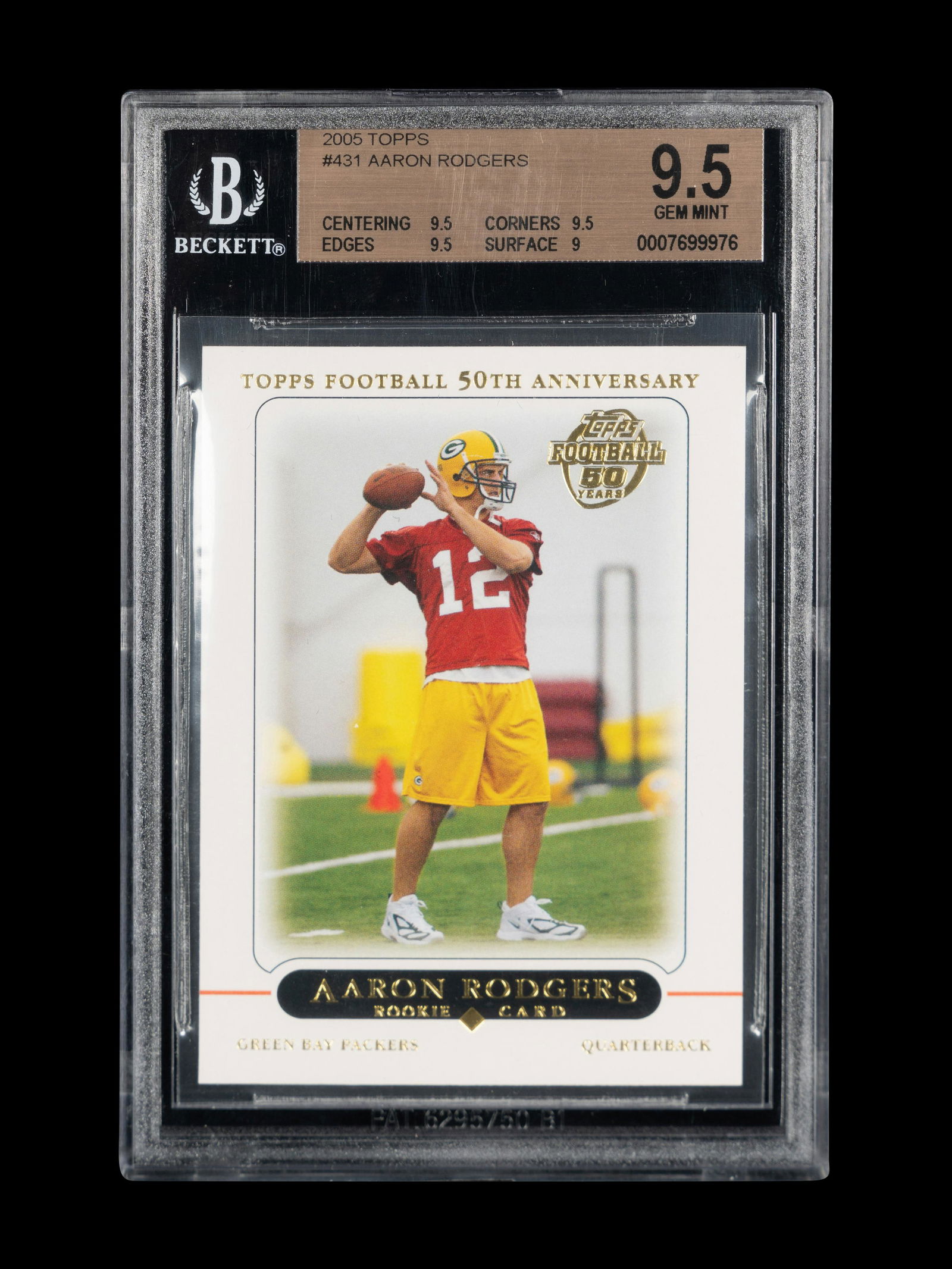 A 2005 Topps Aaron Rodgers Rookie Football Card No. 431 (BGS 9.5 GEM MINT) (1 of 2)