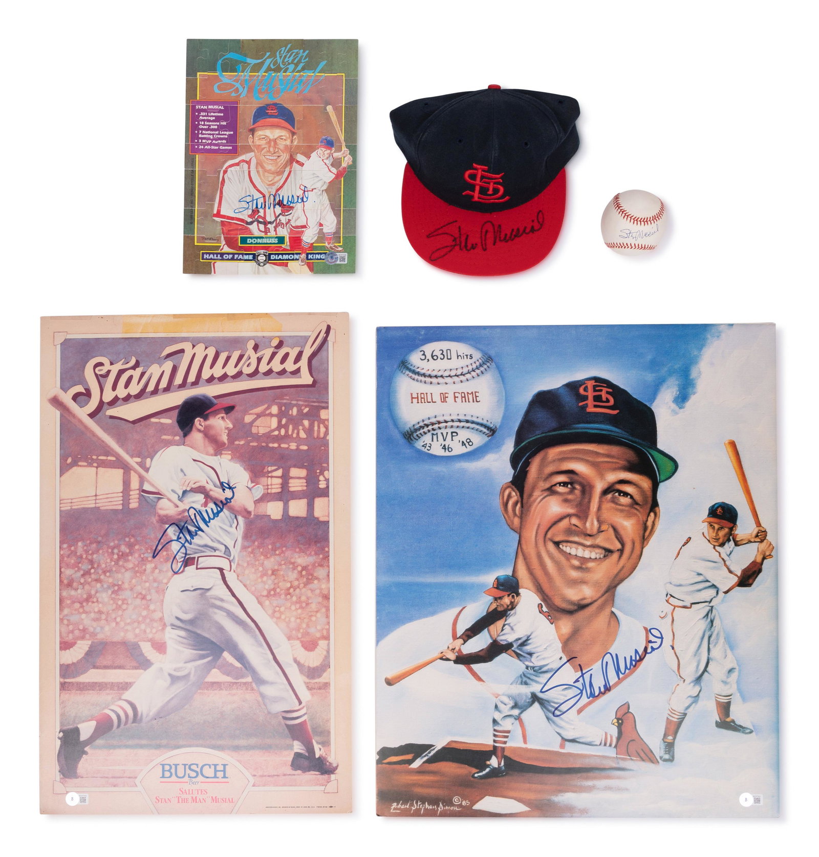 A Group of Five Stan Musial Signed Autograph Items (Beckett Authentication Services BAS Certified), (1 of 5)
