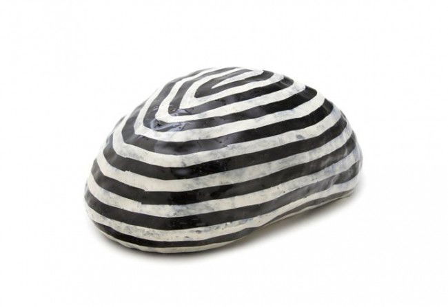 Jun Kaneko, (Japanese, b. 1942), Striped Rock: Jun Kaneko (Japanese, b. 1942) Striped Rock mixed media signed Kaneko (base) Height: 7 inches. Property from the Estate of Tom G. and Mary Jane McClain, Phoenix, Arizona