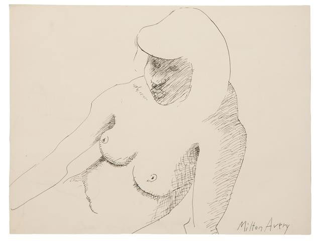 Milton Avery, (American, 1885-1965), Female Torso,: Milton Avery (American, 1885-1965) Female Torso, 1940 ink on paper signed Milton Avery (lower right) 8 1/2 x 11 inches. Property from the Estate of Tom G. and Mary Jane McClain, Phoen