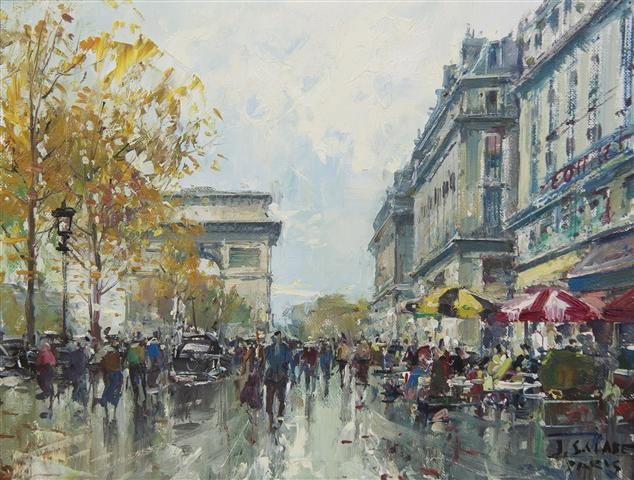Jean Salabet, (French, 20th century), Les Avenue d: Jean Salabet (French, 20th century) Les Avenue des Champs-Elysees oil on canvas signed J. Salabet (lower right) 10 3/4 x 13 1/2 inches. Provenance: [with] Marshall Field & Comp