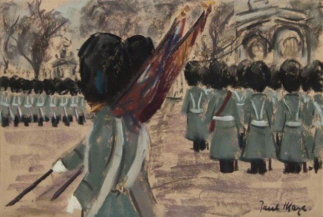 Paul Lucien Maze, (French, 1887-1979), Standard Be: Paul Lucien Maze (French, 1887-1979) Standard Bearers at Buckingham Palace, 1942-52 pastel on paper signed Paul Maze (lower right) 17 3/4 x 24 1/2 inches. Property from the Bradley Fa