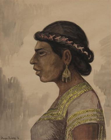 Diego Rivera, (Mexican, 1886-1957), Lady in Profil: Diego Rivera (Mexican, 1886-1957) Lady in Profile, 1936 watercolor signed Diego Rivera and dated (lower left) 23 x 19 inches. Property from the Estate of Naomi T. Borwell, Chicago, Il