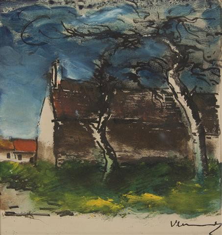 Maurice de Vlaminck, (French, 1876-1958), Le Maiso: Maurice de Vlaminck (French, 1876-1958) Le Maison dans la Boie watercolor, inka and gouache on paper signed Vlaminck (lower right) 8 x 7 inches. Property from the Estate of Tom G. and
