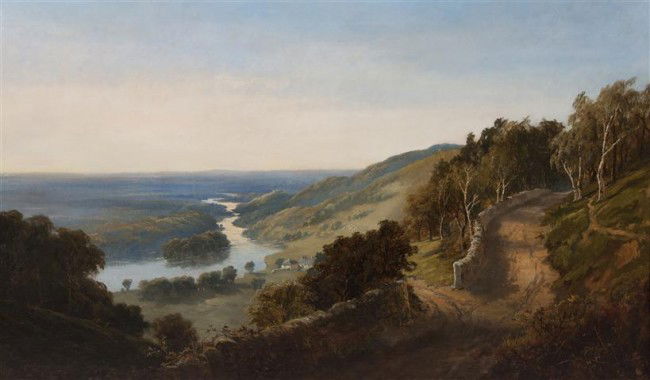 Edmund John Niemann, (British, 1813-1876), View of: Edmund John Niemann (British, 1813-1876) View of the English Countryside oil on canvas signed Niemann (lower center) 30 x 50 inches.