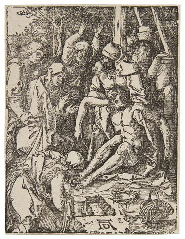 Albrecht Durer, (German, 1471-1528), The Lamentati: Albrecht Durer (German, 1471-1528) The Lamentation (from the Small Passion) woodcut 5 x 3 3/4 inches. Ref: Bartsch, 43