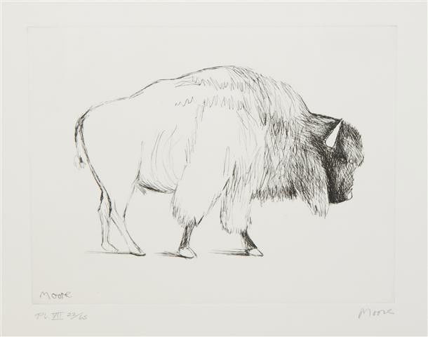 Henry Moore, (British, 1898-1986), Bison (from Ani: Henry Moore (British, 1898-1986) Bison (from Animals in the Zoo), 1981 etching PL VII 22/65, signed Moore (lower right) 8 1/2 x 10 3/4 inches. Property from the Estate of Tom G. and M