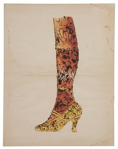 Andy Warhol, (American, 1928-1987), December Shoe,: Andy Warhol (American, 1928-1987) December Shoe, 1960 watercolor and lithograph on paper 26 x 20 inches. Property from the Collection of Mr. and Mrs. John F. Monroe, Milwaukee, Wisconsin