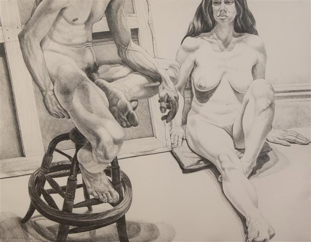 Philip Pearlstein, (American, b. 1924), Two Nudes : Philip Pearlstein (American, b. 1924) Two Nudes with Stool and Canvas, 1976 lithograph edition 32/100, signed Philip Pearlstein and dated (lower left) 29 x 36 3/4 inches.