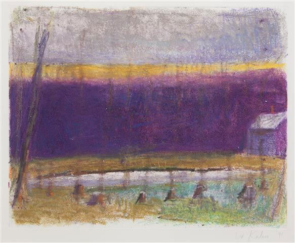 Wolf Kahn, (American, b. 1927), Cabin in a Clear C: Wolf Kahn (American, b. 1927) Cabin in a Clear Cut, 1991 monotype signed W. Kahn and dated (lower right) 11 x 13 1/2 inches.