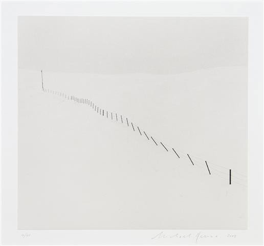 Michael Kenna, (American/British, b. 1953), Hillsi: Michael Kenna (American/British, b. 1953) Hillside Fence, Study 1, Teshikaga, Hokkaudo, Japan, 2002 gelatin silver print edition 14/45, signed Michael Kenna and dated (lower right) 8 x 7 1/2