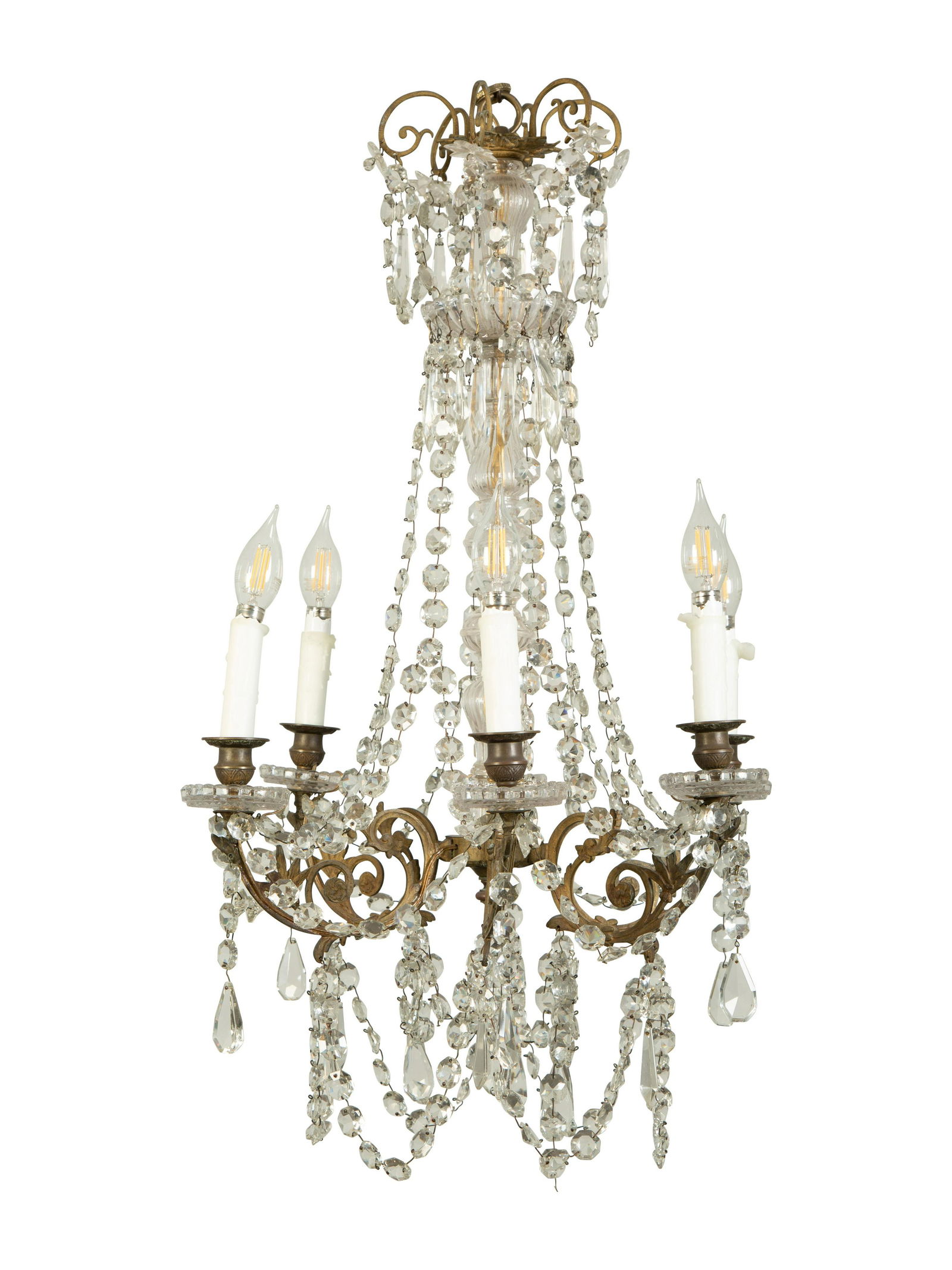 A Continental Gilt Metal Six-Light Chandelier  Height 31 inches. (1 of 7)
