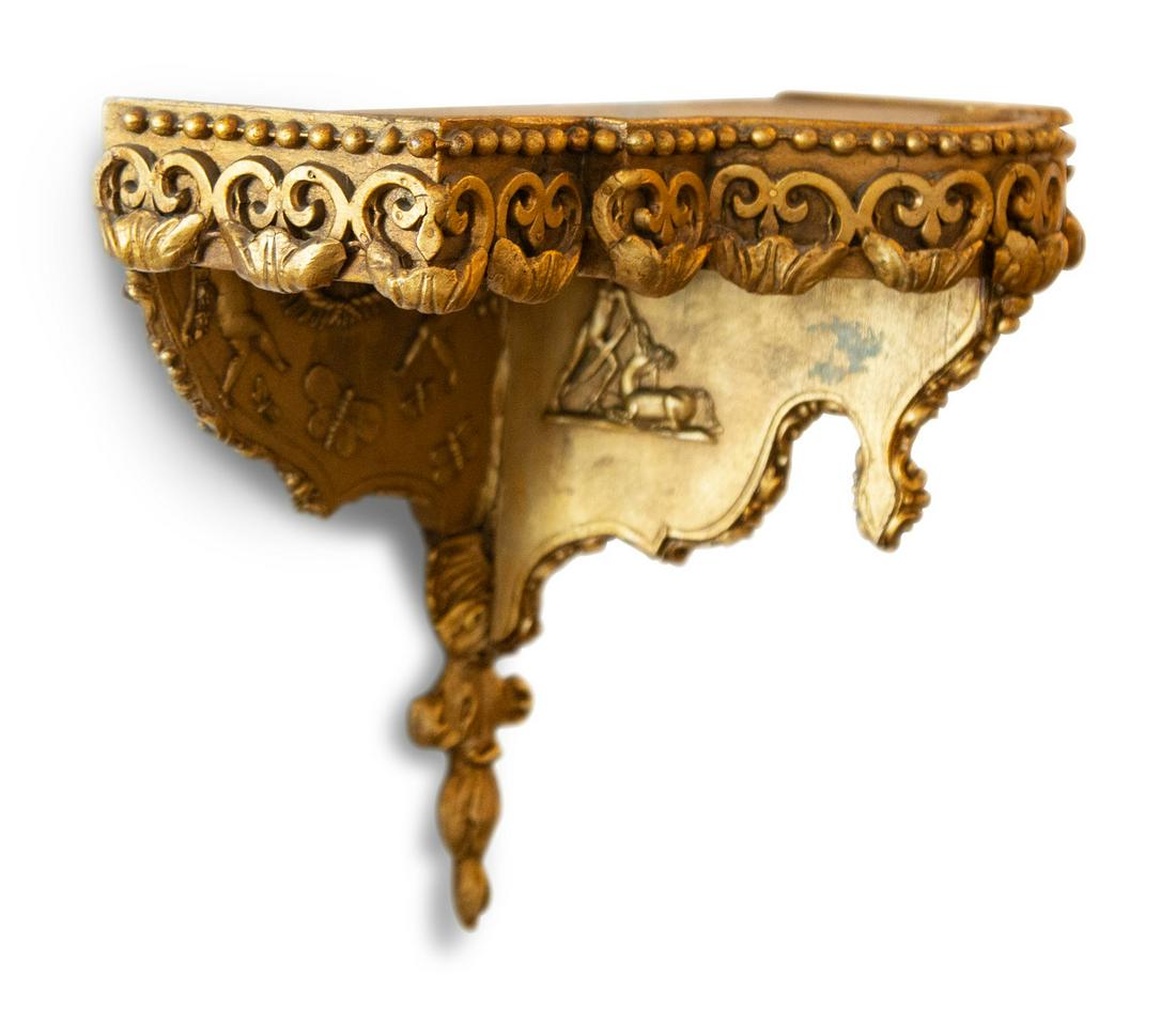 A Rococo Style Carved Giltwood Wall Bracket Height 13 1/4 x width 18 3/4 x depth 9 1/2 inches. (1 of 7)