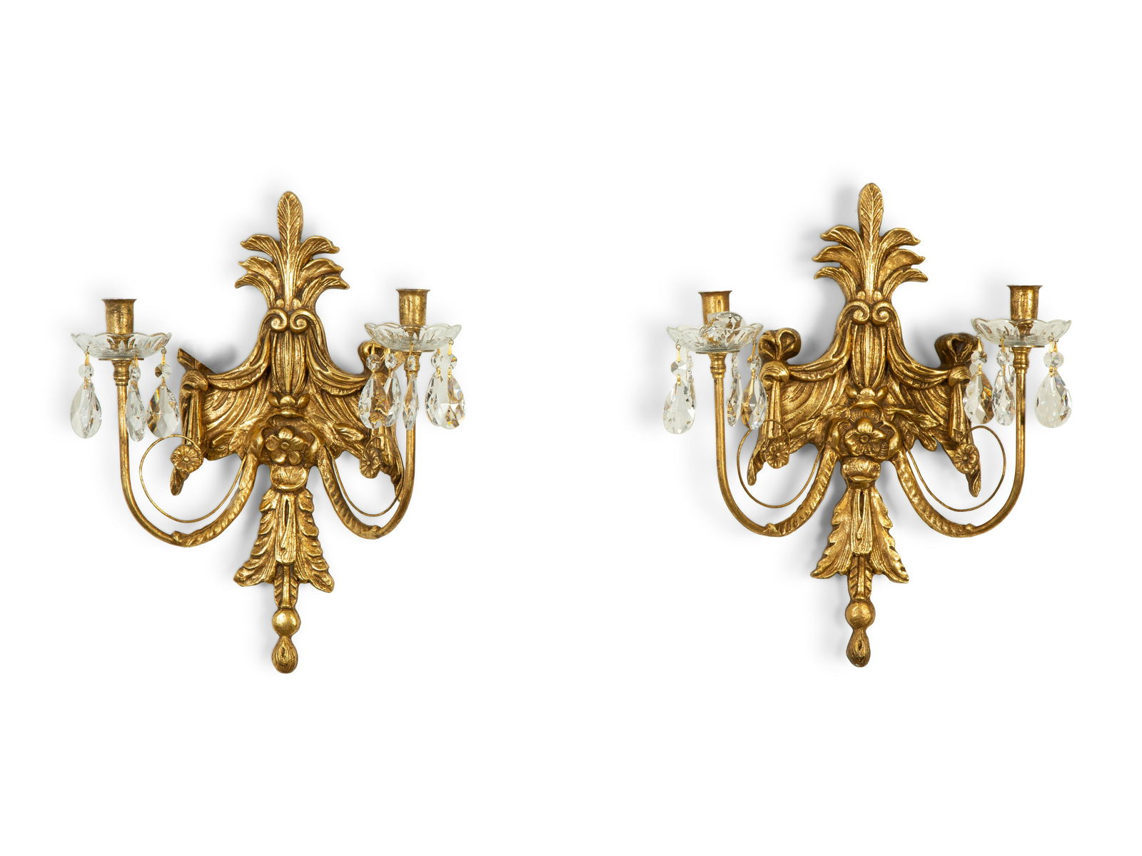A Pair of Louis XVI Style Giltwood Two-Light Sconces Height 17 inches. (1 of 7)