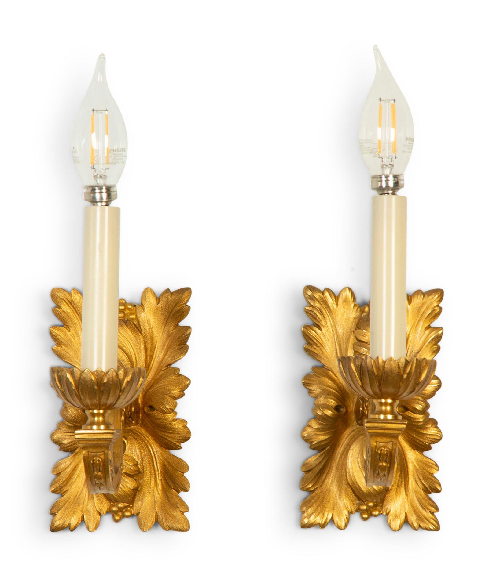 A Set of Four Gilt Bronze Single-Light Sconces  Height overall 12 inches. (1 of 6)