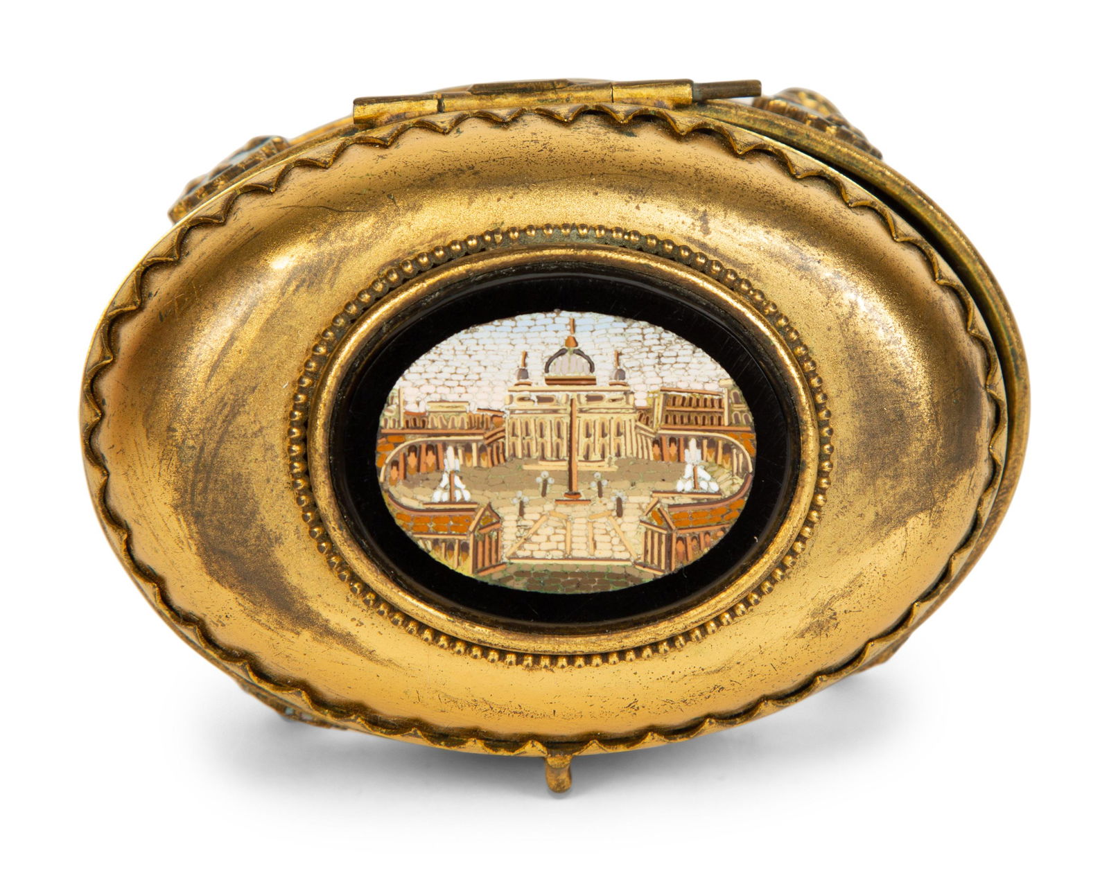 An Italian Micromosaic and Gilt Metal Trinket Box Height 2 1/8 x width 3 1/4 x depth 2 3/8 inches. (1 of 7)