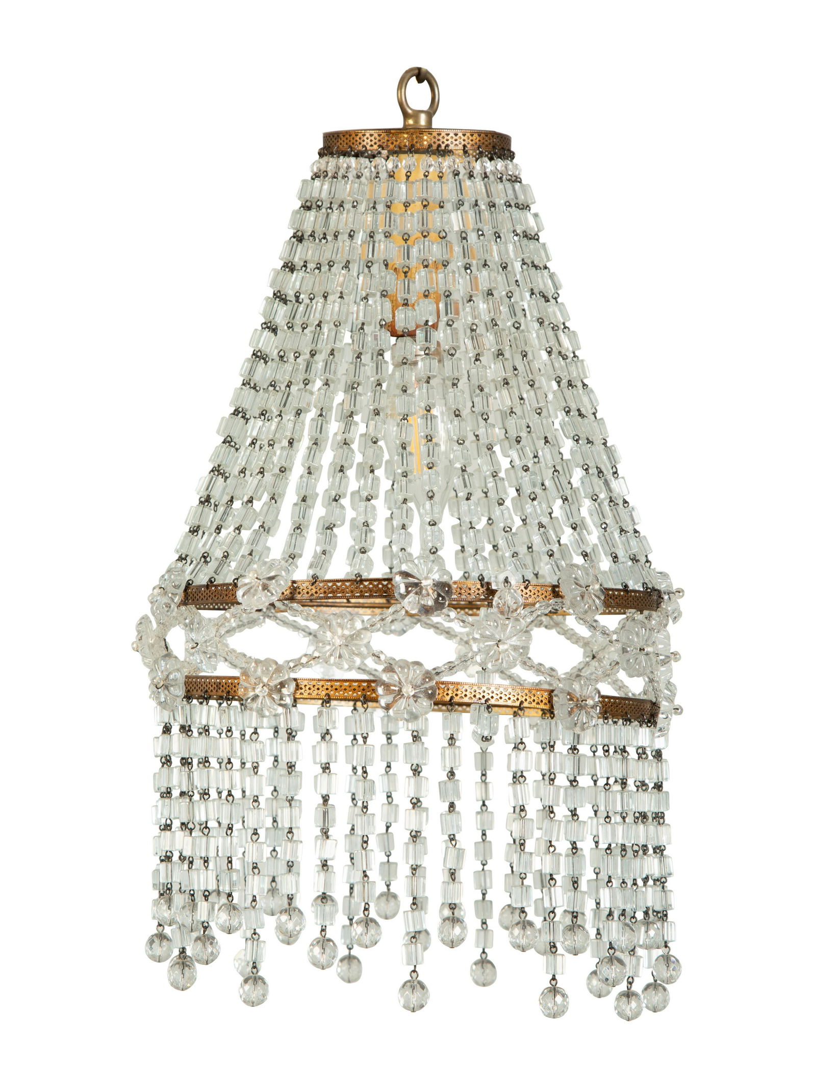 A Small Beaded Glass Chandelier  Height 20 x diameter 8 inches. (1 of 7)