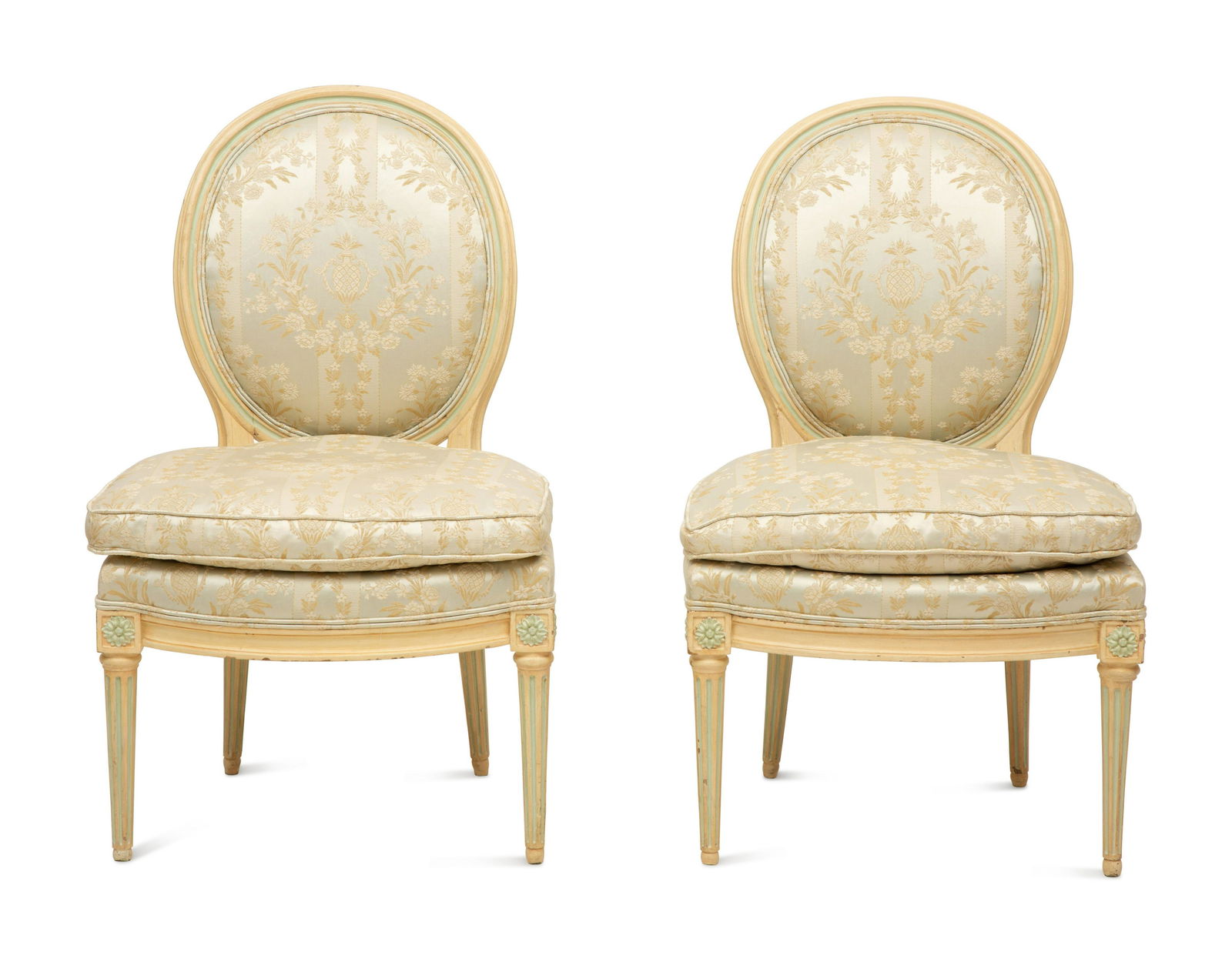 A Pair of Louis XVI Style Painted Side Chairs  Height 36 1/2 x width 22 x depth 20 1/2 inches. (1 of 9)