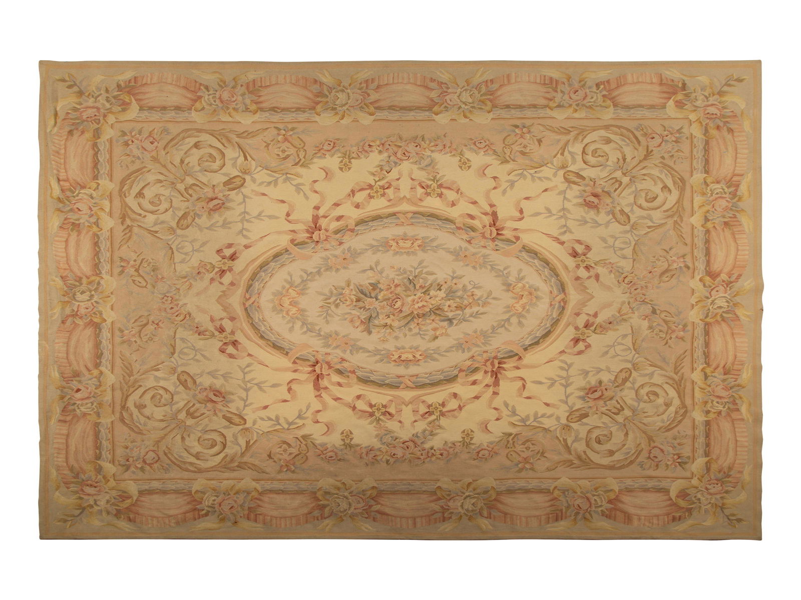 An Aubusson Style Wool Rug 9 feet 11 inches x 7 feet 7 1/2 inches. (1 of 7)