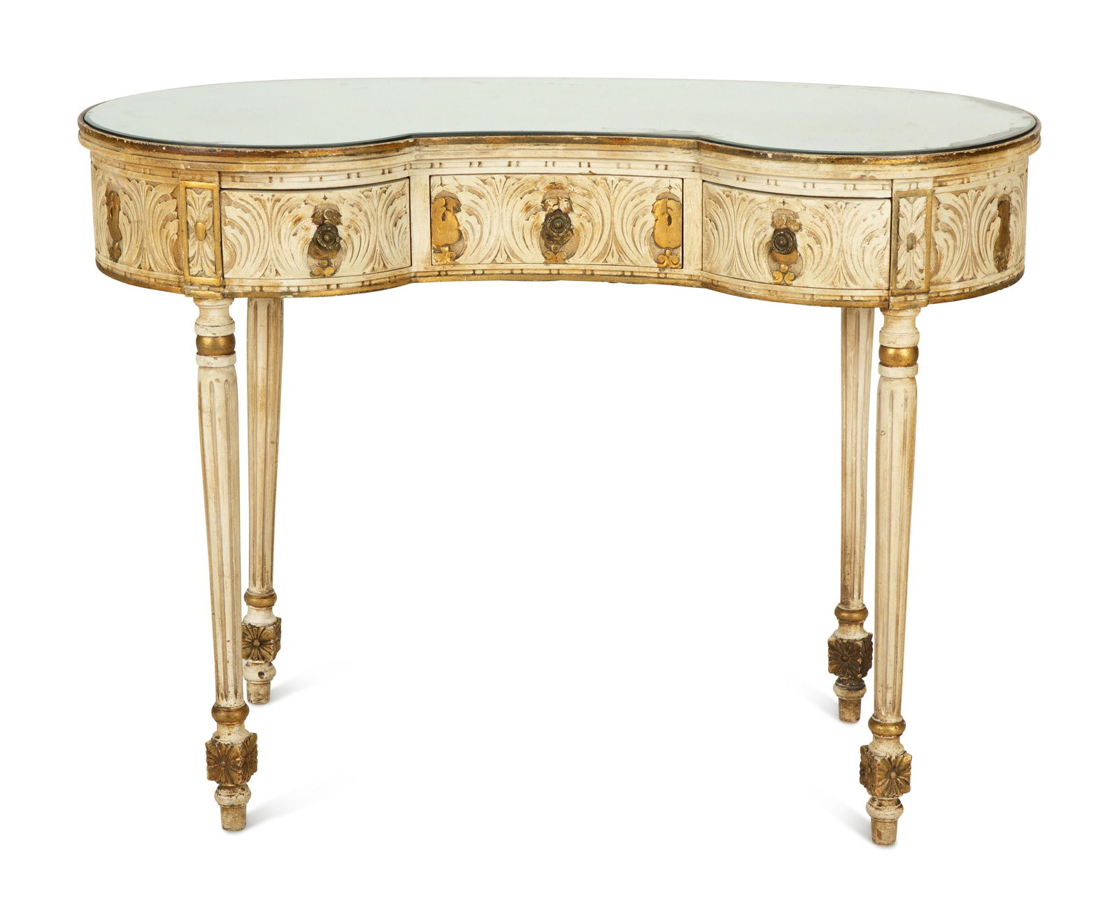 A Louis XVI Style Painted Reniform Dressing Table Height 31 3/8 x width 42 1/2 x depth 20 inches. (1 of 9)
