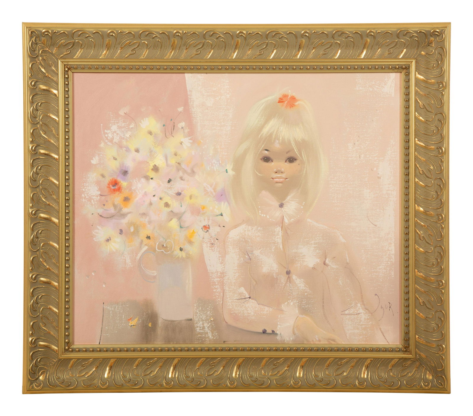 Igor Pantuhoff (Russian/American, 1911-1972) A Portrait of a Blonde with Flowers: Igor Pantuhoff (Russian/American, 1911-1972) A Portrait of a Blonde with Flowers oil on canvas signed lower right Height 9 1/2 x width 23 inches (sight).
