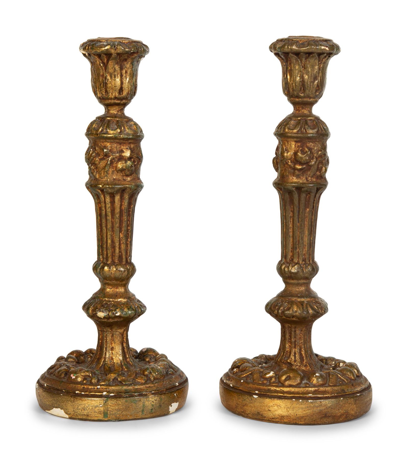 A Pair of Carved Giltwood Candlesticks Height 12 inches. (1 of 6)