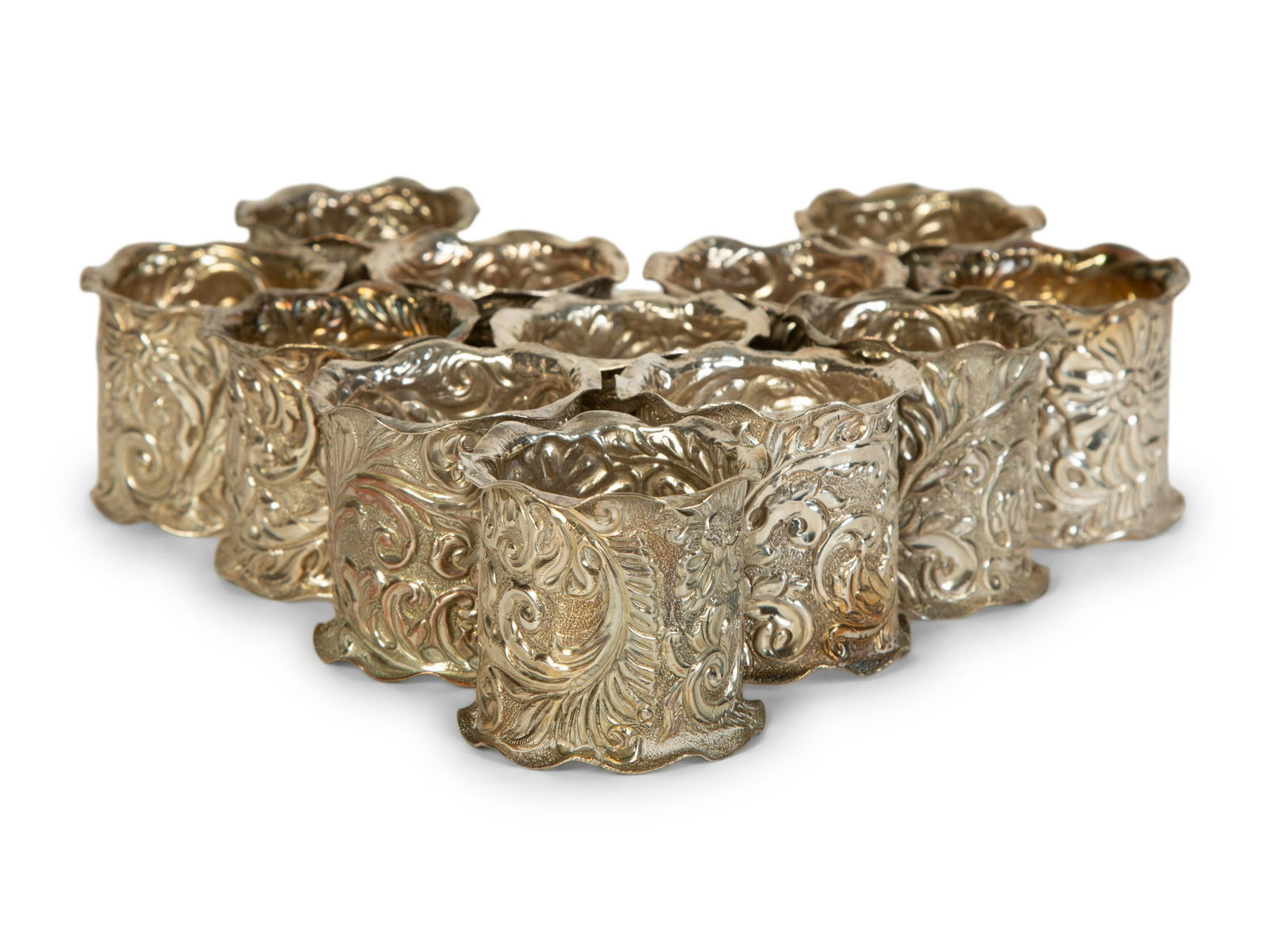 Twelve American Repousse Silver Napkin Rings Height 1 3/4 inches. (1 of 6)