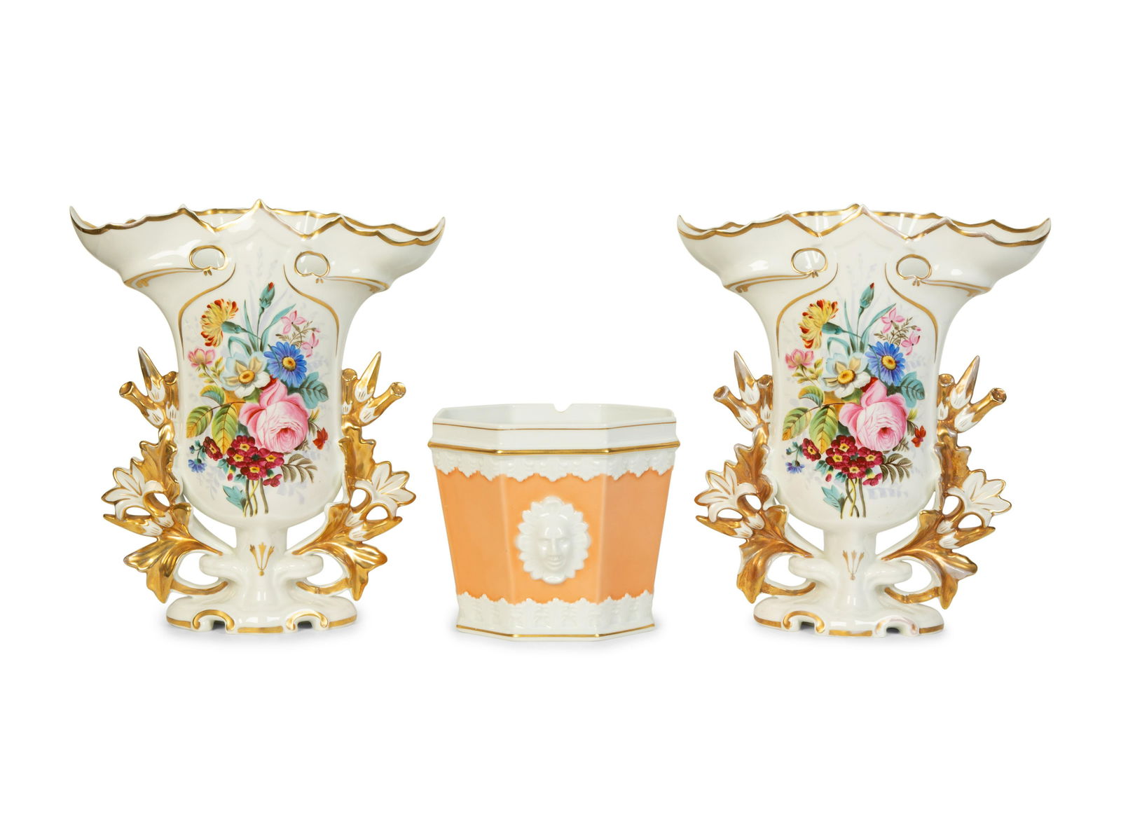 Three Mottahedeh Porcelain Articles Height of vases 11 1/2 inches. (1 of 9)