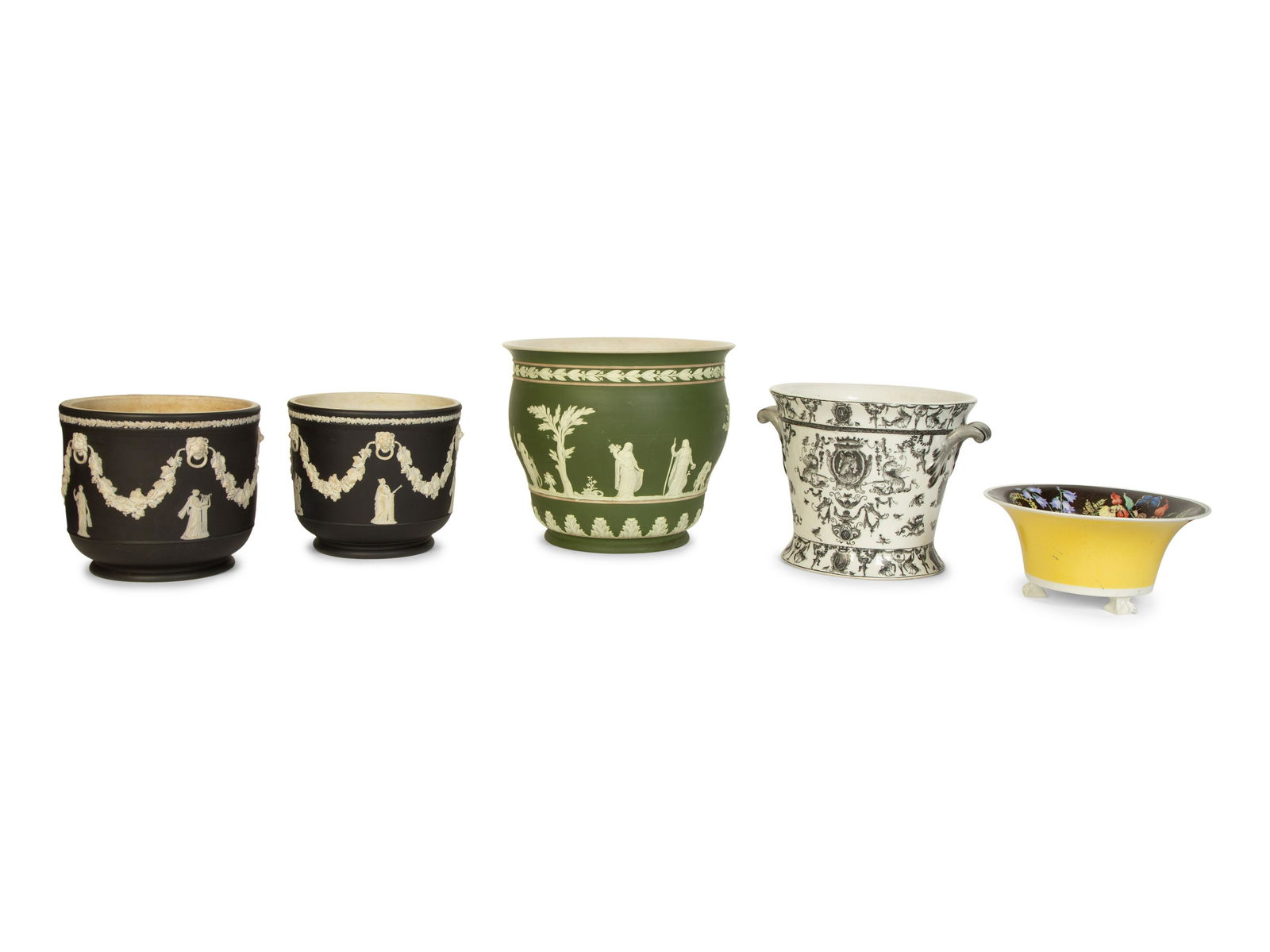 A Group of Five Porcelain Jardinieres or Cache Pots Height of largest 9 x diameter 10 1/4 inches. (1 of 10)