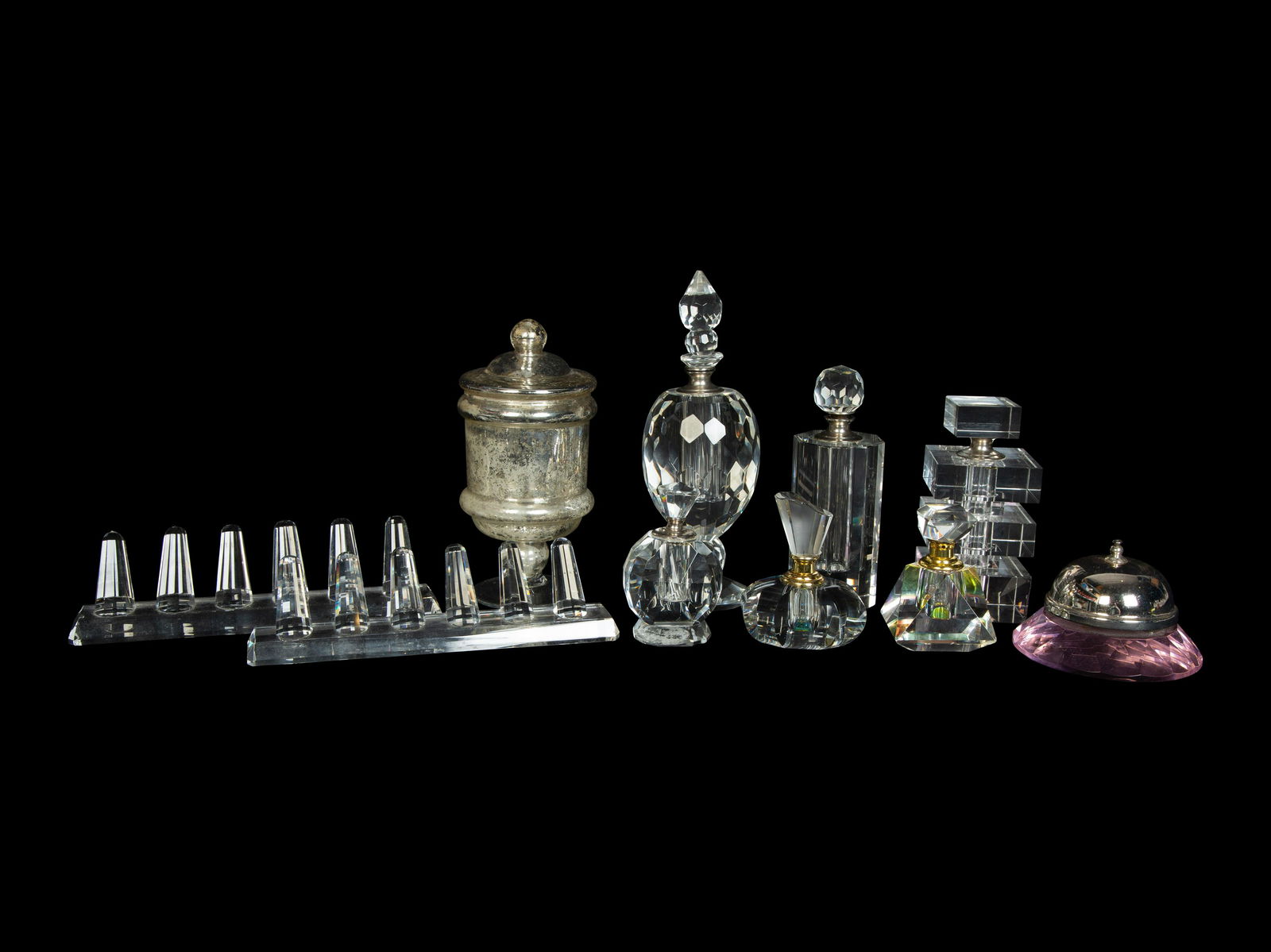 A Group of Glass Dresser Articles Height of canister 7 inches. (1 of 8)