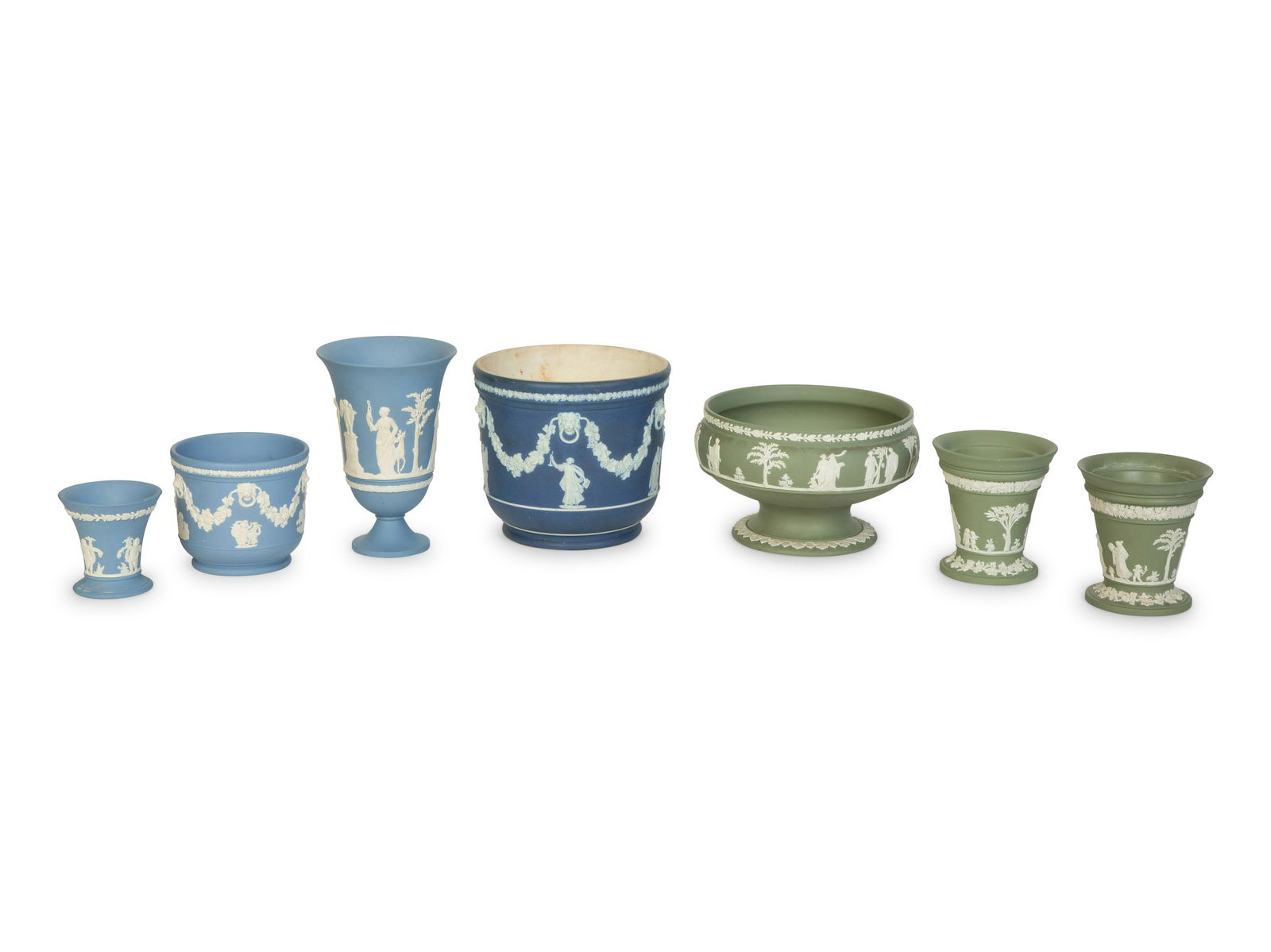 Seven Blue and Green Wedgwood Jasperware Articles Height of tallest 8 3/4 inches. (1 of 9)