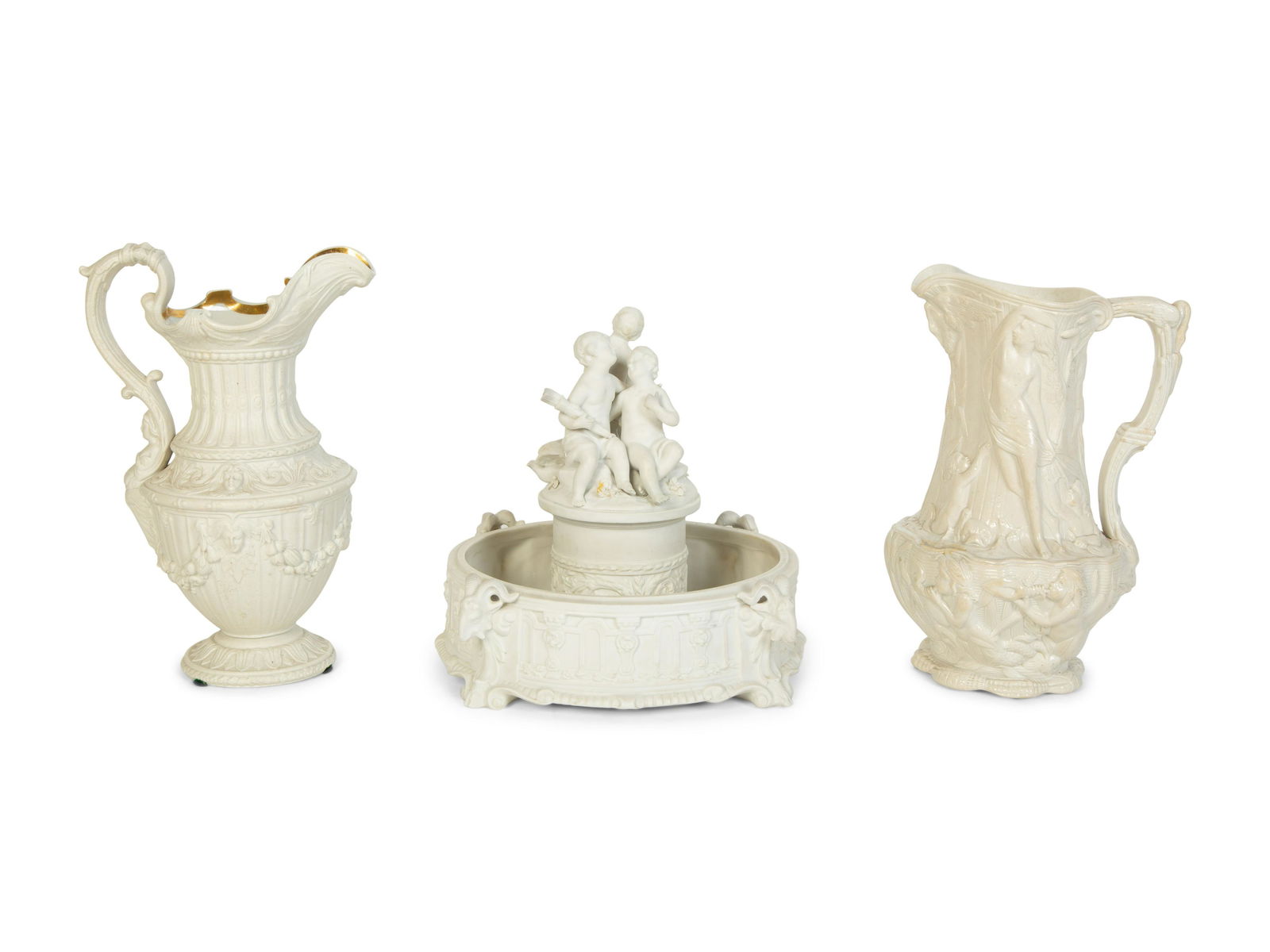 Three Bisque Porcelain Table Articles Height of tallest 8 1/4 inches. (1 of 14)