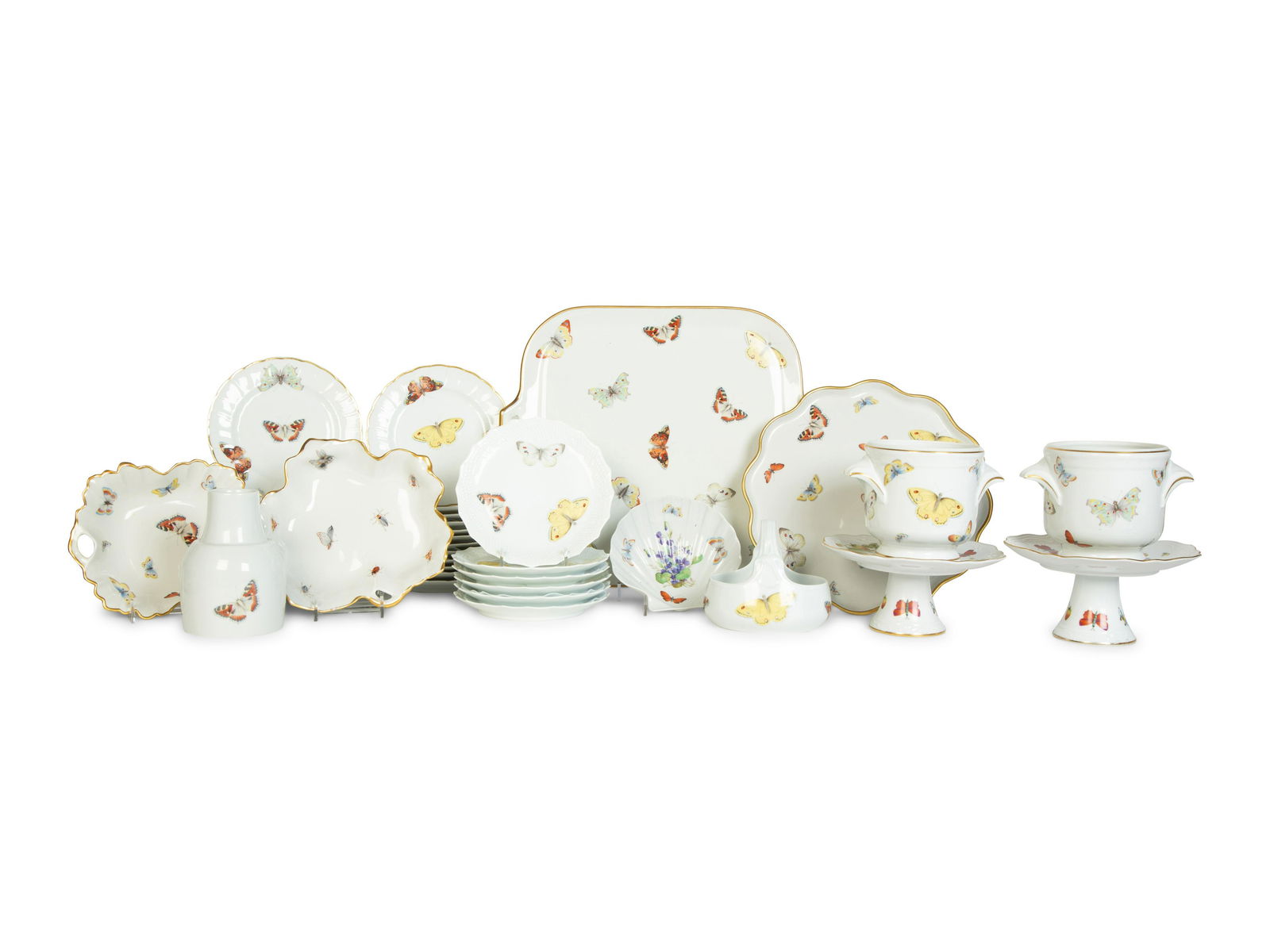 A Limoges Porcelain Butterfly-Painted Dessert Service Diameter of dessert plate 6 1/2 inches. (1 of 8)