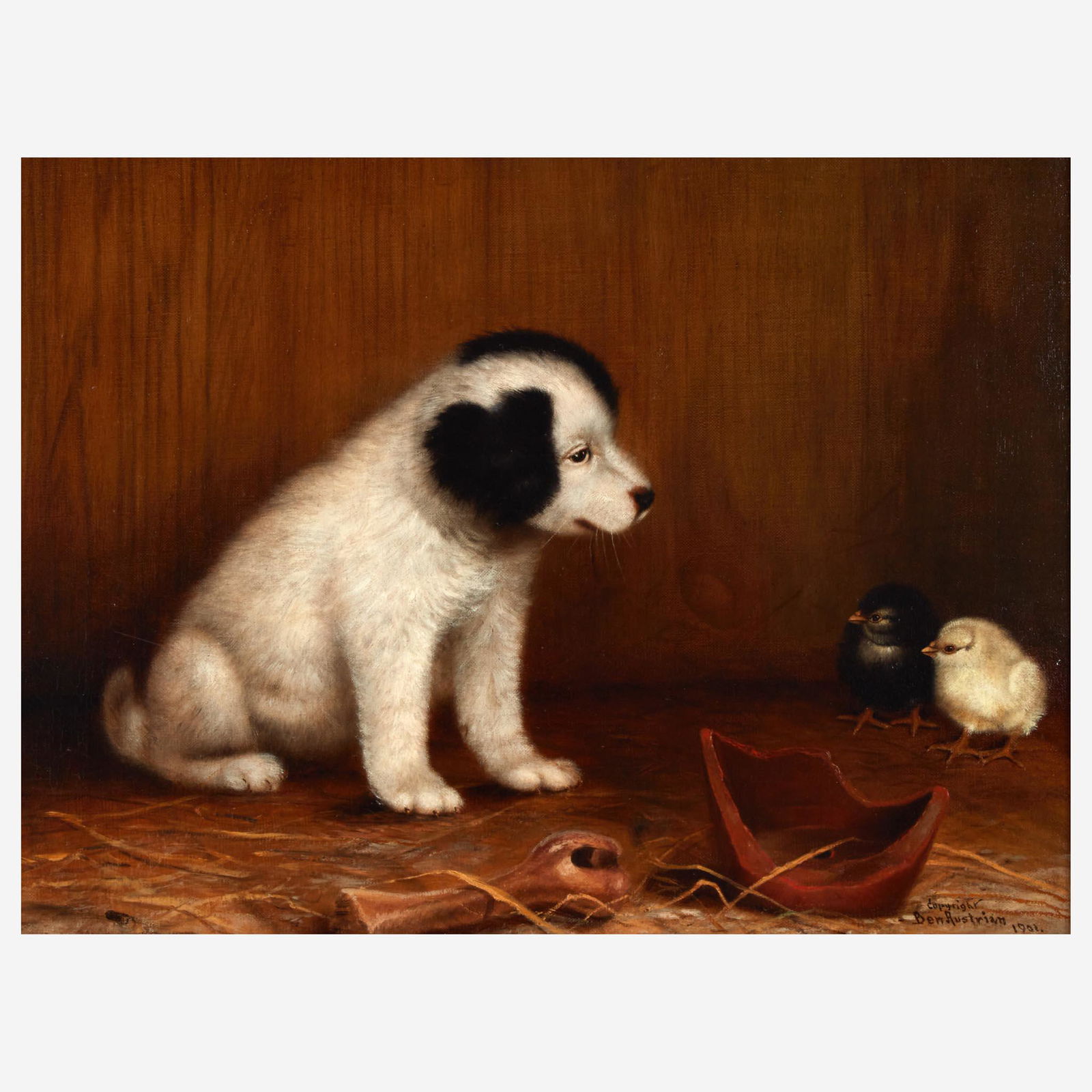 Ben Austrian (American, 1870–1921) Puppy and Chicks (1 of 2)