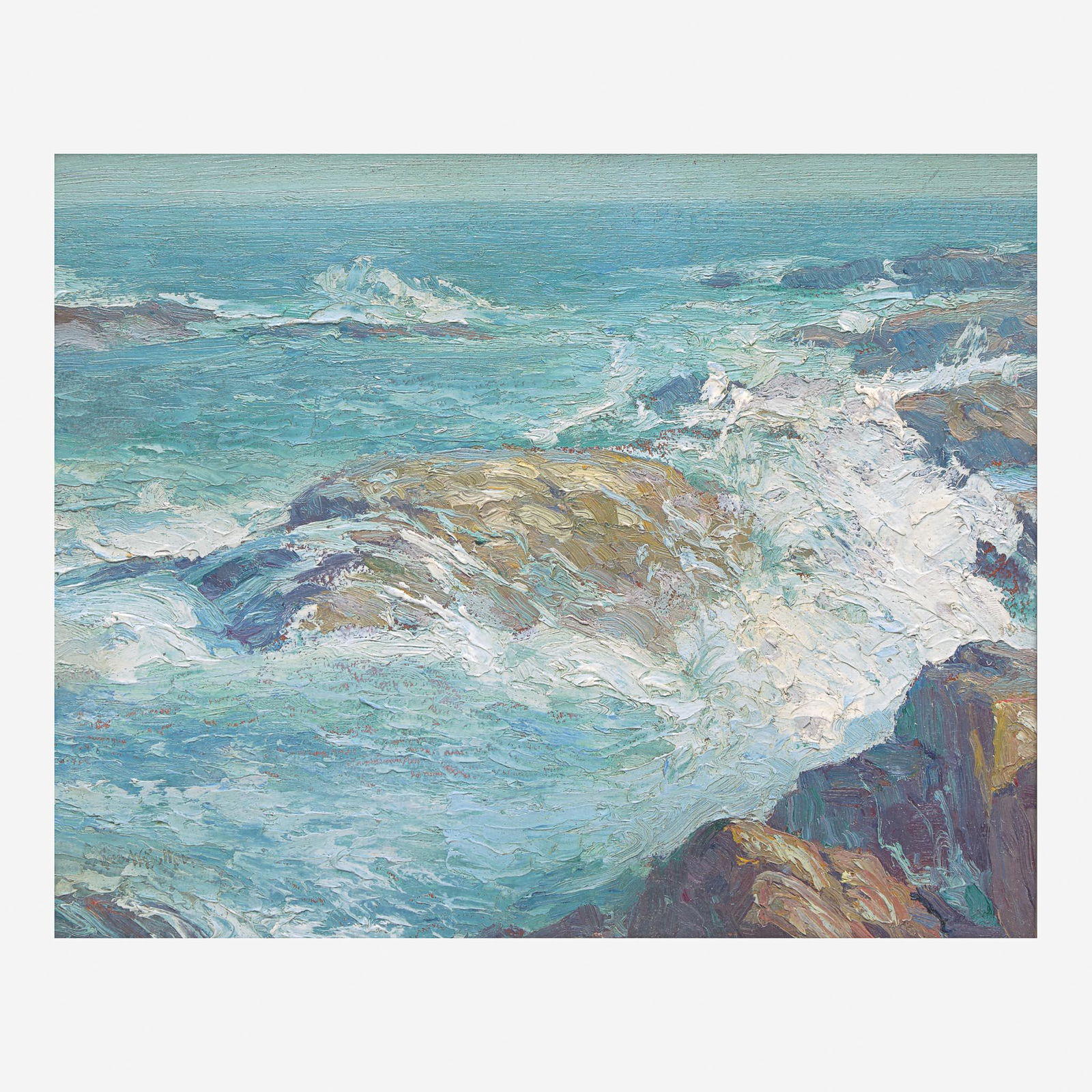 George William Sotter (American, 1879–1953) Rocky Coast: George William Sotter (American, 1879–1953) Rocky Coast Signed 'Geo W. Sotter' bottom left, oil on board10 1/4 x 11 7/8 in. (26 x 30.2cm) Provenance Private collection, Oklahoma.