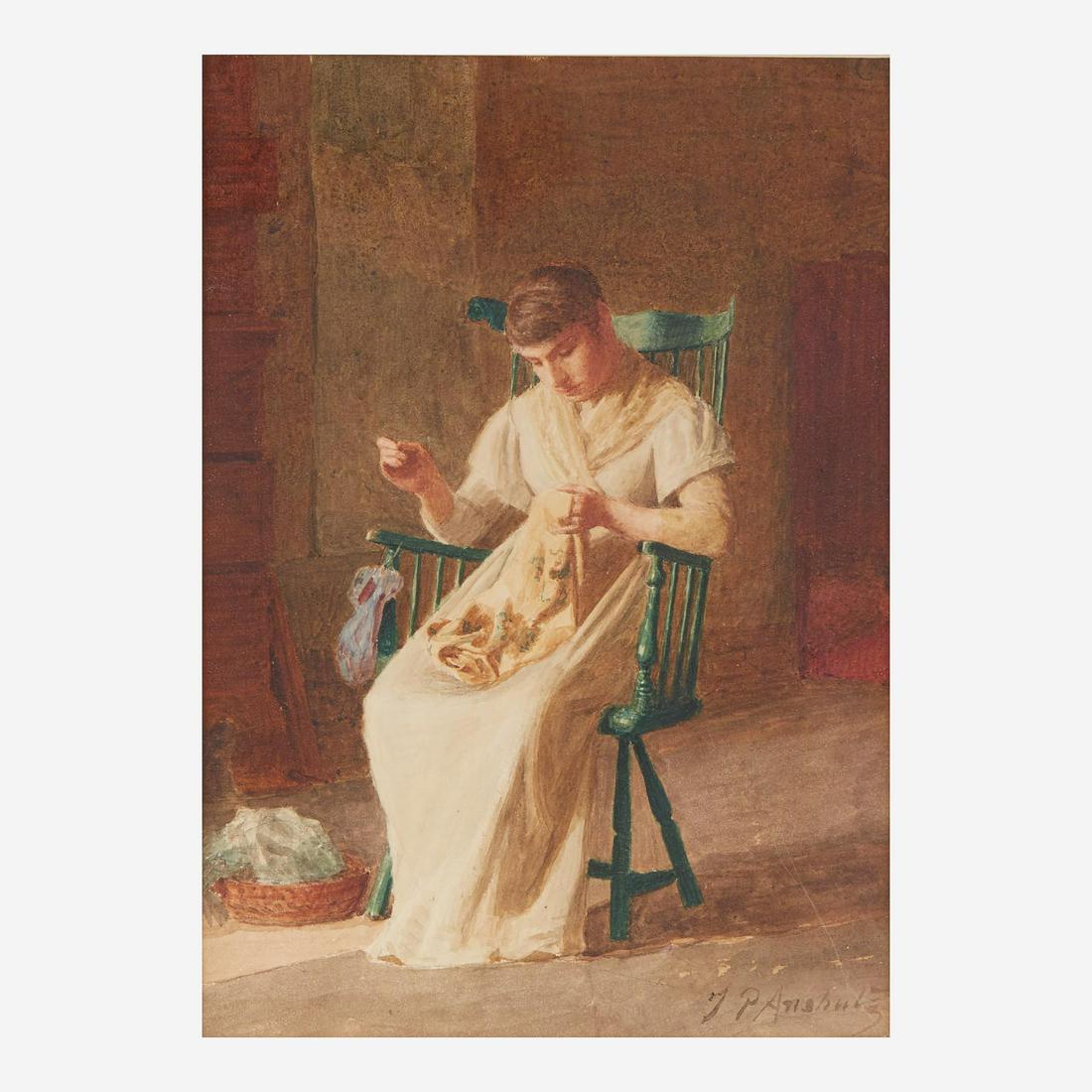 Thomas Anshutz (American, 1851–1912) Woman in Windsor Chair: Thomas Anshutz (American, 1851–1912) Woman in Windsor Chair Signed 'T P Anshutz' bottom right, watercolor on paperSight size: 12 3/4 x 9 1/8 in. (32.4 x 23.2cm)Sheet size: 14 x 10 1/4 in. (35.6