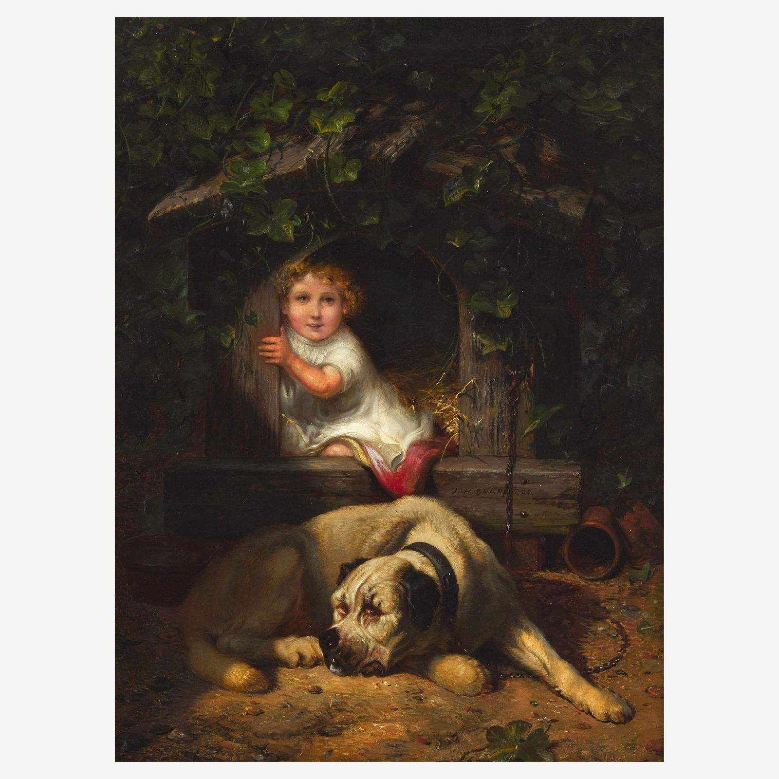 Joseph Henry Sharp (American, 1859–1953) Child in the Doghouse: Joseph Henry Sharp (American, 1859–1953) Child in the Doghouse Signed and dated 'J.H. Sharp 90' center right, oil on canvas23 1/2 x 17 1/2 in. (59.7 x 44.5cm) Provenance Private Col